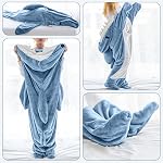 Shark Blanket Hoodie Onesie for Adults and Kids, Cozy Flannel Shark Costume Sleeping Bag