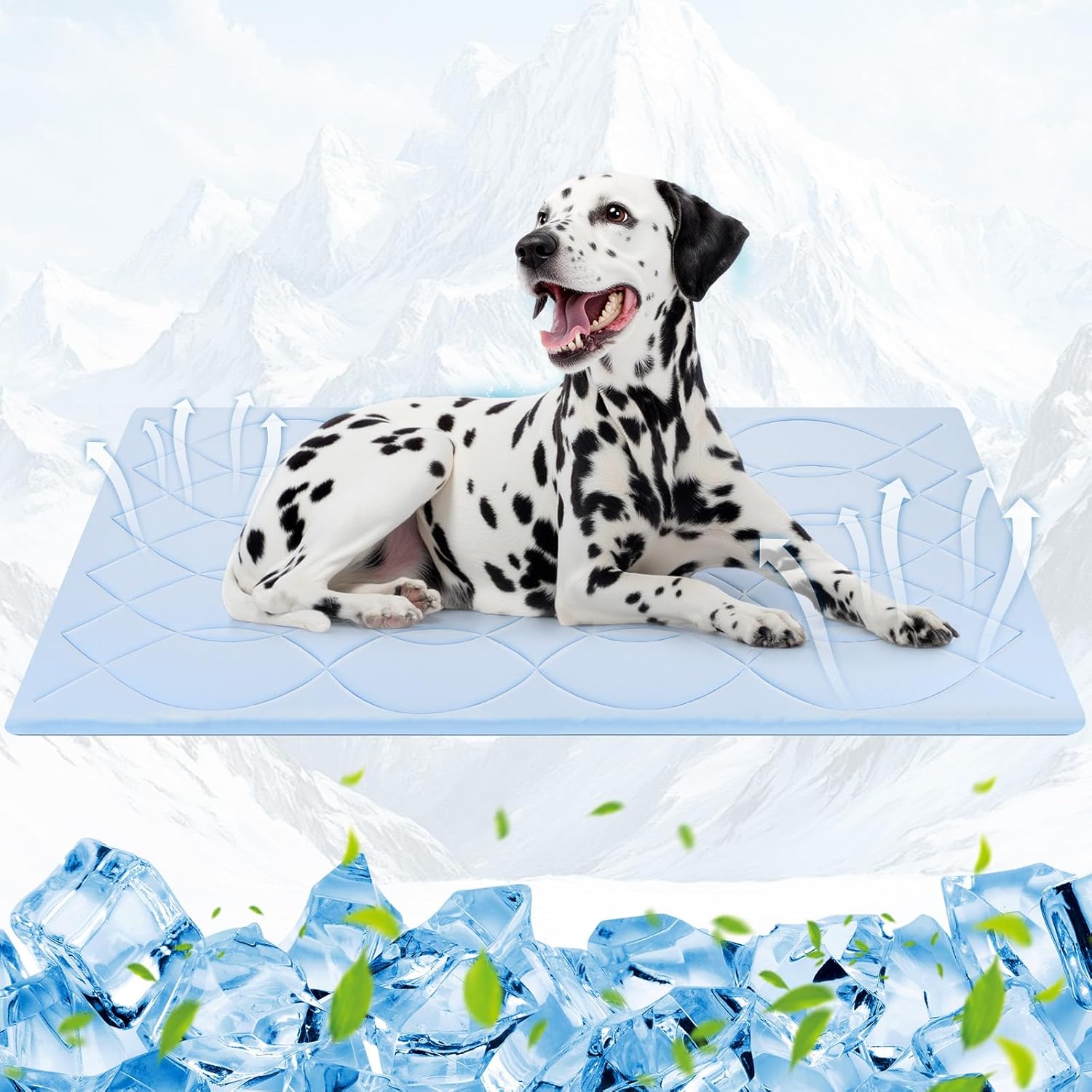 Dog Cooling Mat, 59'' × 40'' Extra Large, Self-Cooling Mat for Dog Reversible (Cool & Warm), Double-Sided Pet Cool Pads for Crate, Kennel, Machine Washable Summer Blanket, Non-Gel, Blue + Grey
