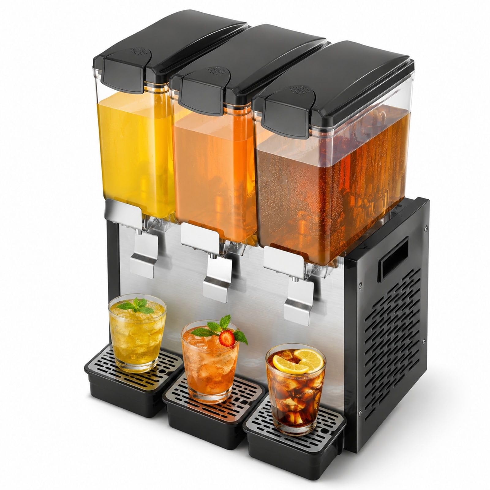 Komercyjny dozownik napojów z 3 zbiornikami, 3 x 10 l, stal nierdzewna, 440 W, do soków, lemoniady, herbaty mrożonej, restauracji, baru, bufetu, cateringu