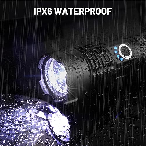 Miniatura 7 de Paquete de 2 linternas LED recargables de alto lúmenes, linterna ajustable súper brillante de 99,000 lm con cable USB y 5 modos, linterna de mano