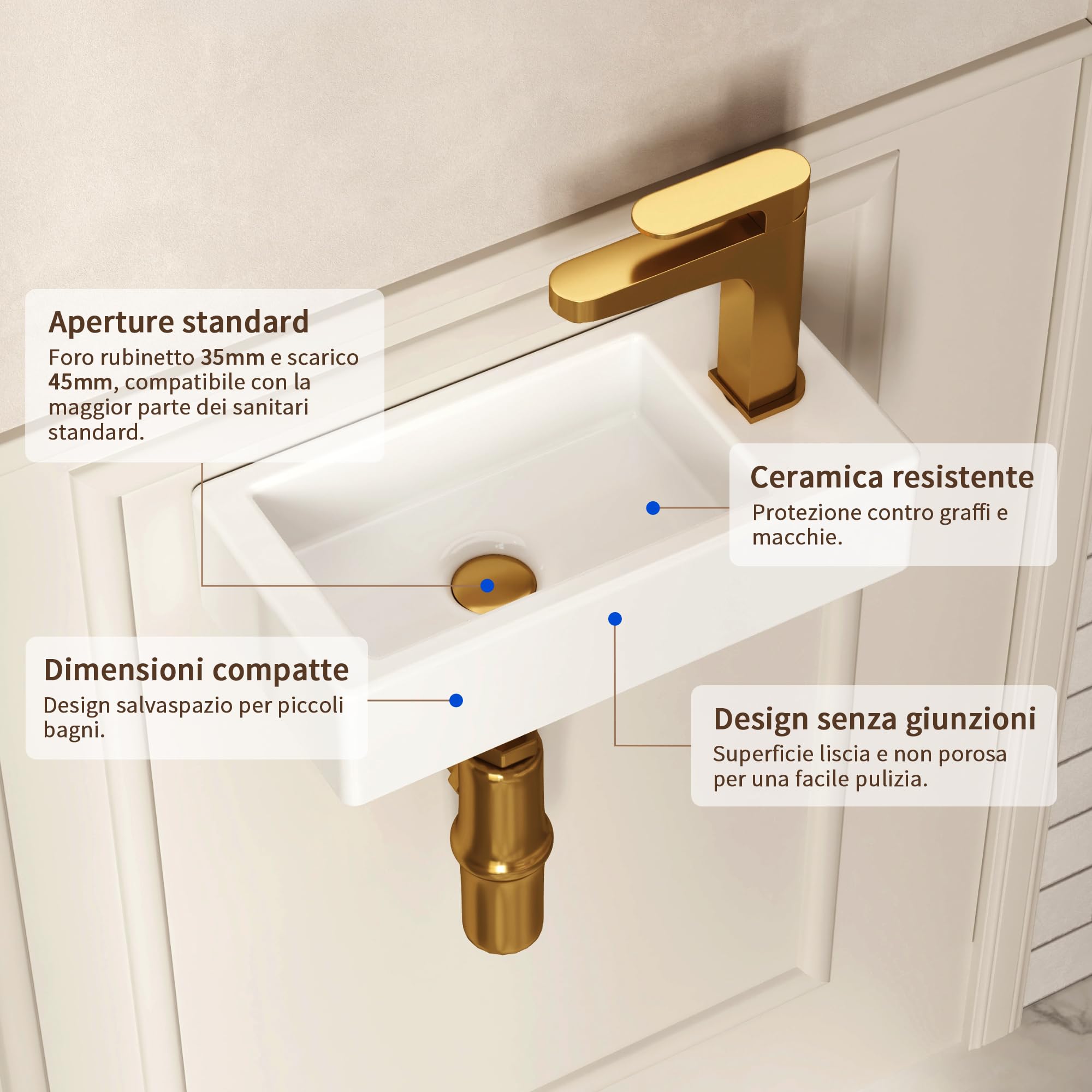 DeerValley - Piccolo lavabo da bagno rettangolare, 38 x 17,8 cm, montaggio a parete, per bagno, toilette, sospeso, design salva-spazio, facile da pulire, in ceramica nera opaca