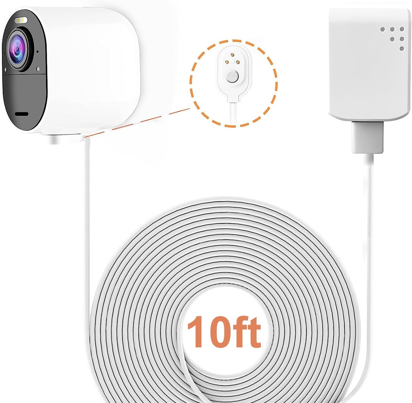Charging Cable for Arlo Ultra/Ultra 2/Pro 3/Pro 4, Weatherproof Outdoor Magnetic Power Cable with Quick Charge Adapter, 10 Feet White (NOT Compatible with Arlo Essential Spotlight)