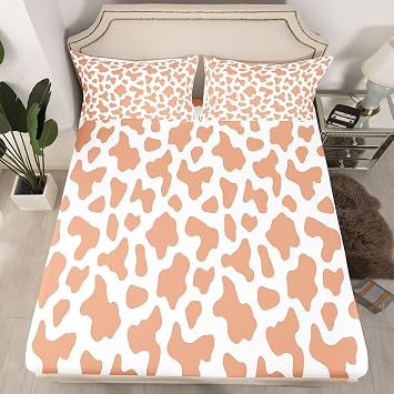 Cartoon Camel Cow Print Fitted Sheet Full Size for Kids Boys Girls,Milk Cow Animal Bed Sheets,Farmhouse Bull Cattle Bed Set,Western Animals Bedding Set with 2 Pillowcases Luxury Soft,no Flat Sheet