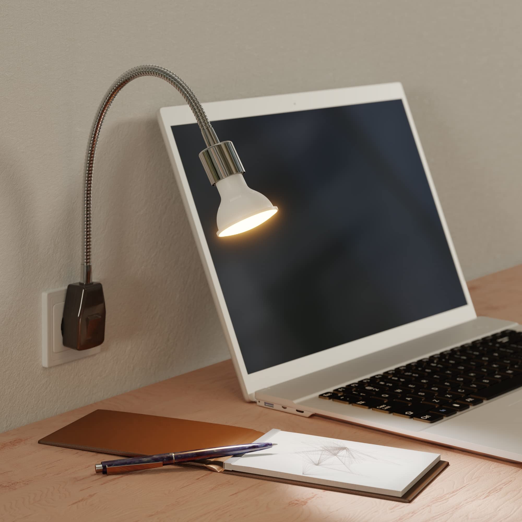 ledscom.de 2x lampe de prise LESCH lampe de lecture col de cygne, interrupteur, chrome/noir lampe LED 630lm blanc