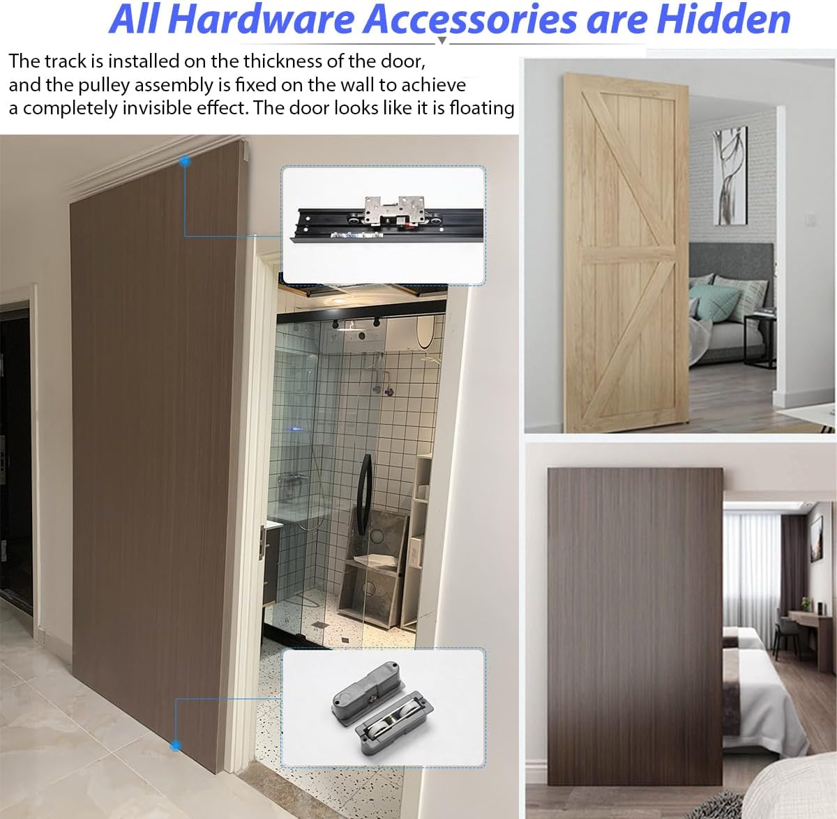 HOWHY 47" Concealed Sliding Barn Door Hardware and Track ，Floating Wall Mount，Soft Closing