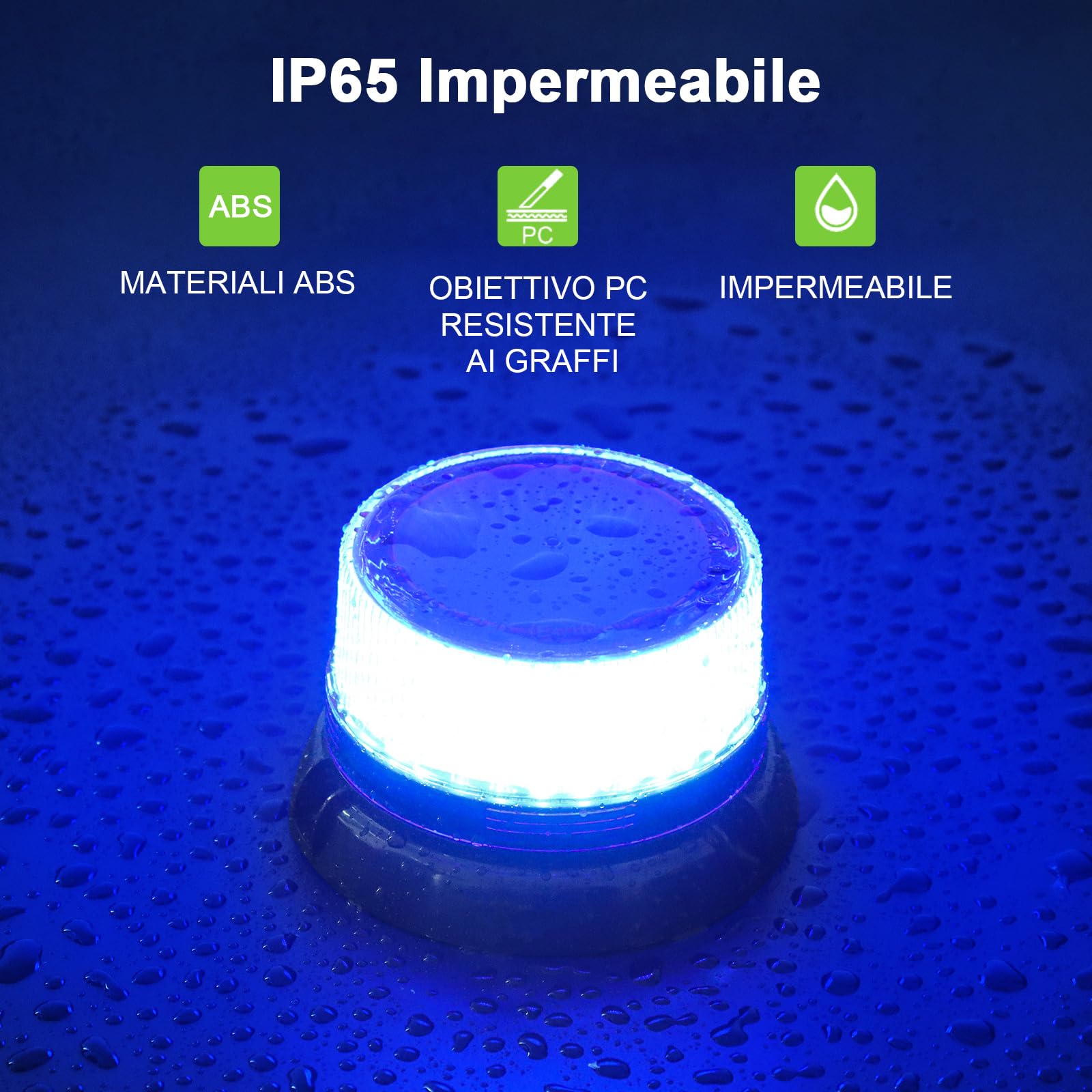Lampeggiante Blu a 90 LED con Magnete - Luce di Avvertimento 12V 24V, cavo da 2,8 m, Impermeabile IP65, 2 Modalità per Camion, Attrezzature Edili, Agricoltura