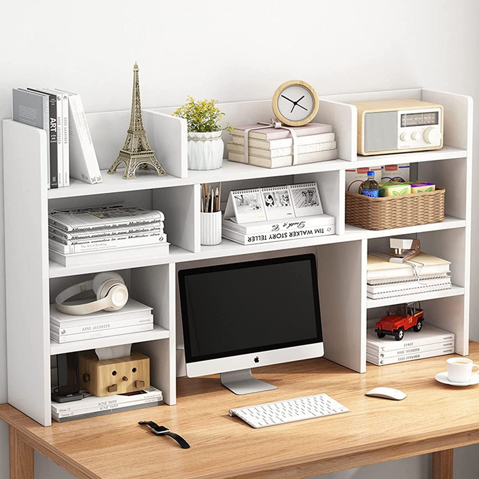 Scaffale Da Scrivania FPIGSHS - Libreria Organizer 70 Cm, Nero, Per Ufficio, Casa, Con Ganci, Metallo E MDF - Foto 3