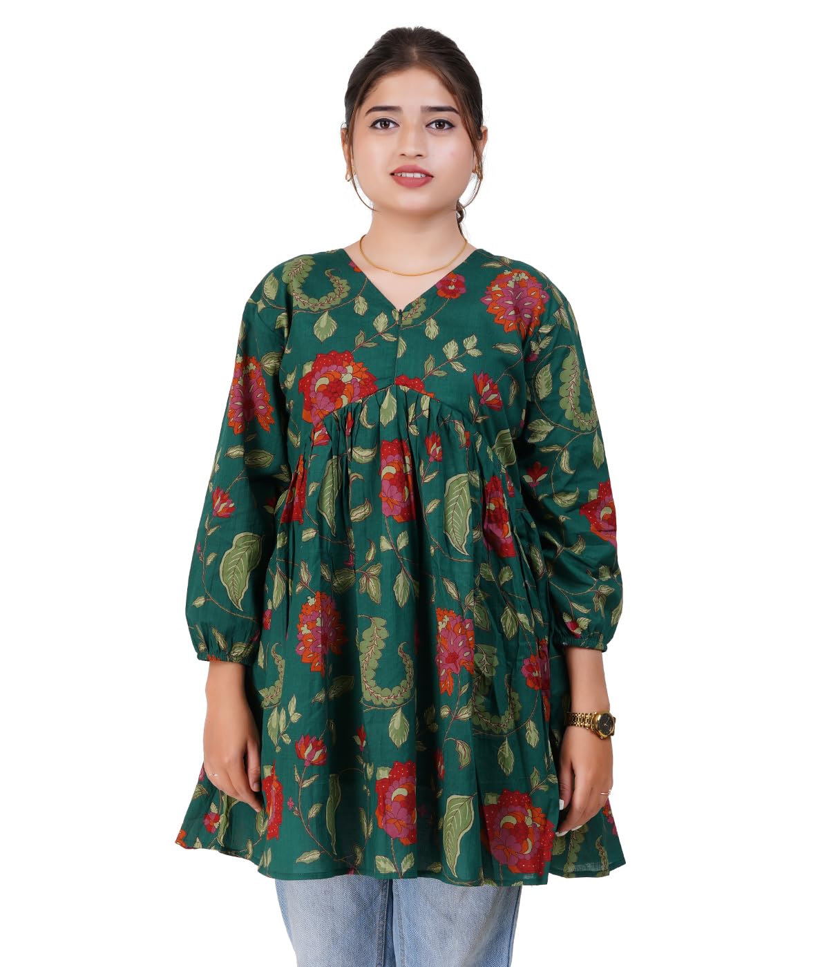 Mode Muse Alia Tunic - Abstract Print, V-Neck, 3/4 Balloon Sleeve, Flared Feeding Tops for Mothers with Zip, Feeding Cord Set for Women, Maternity Tops-image-47