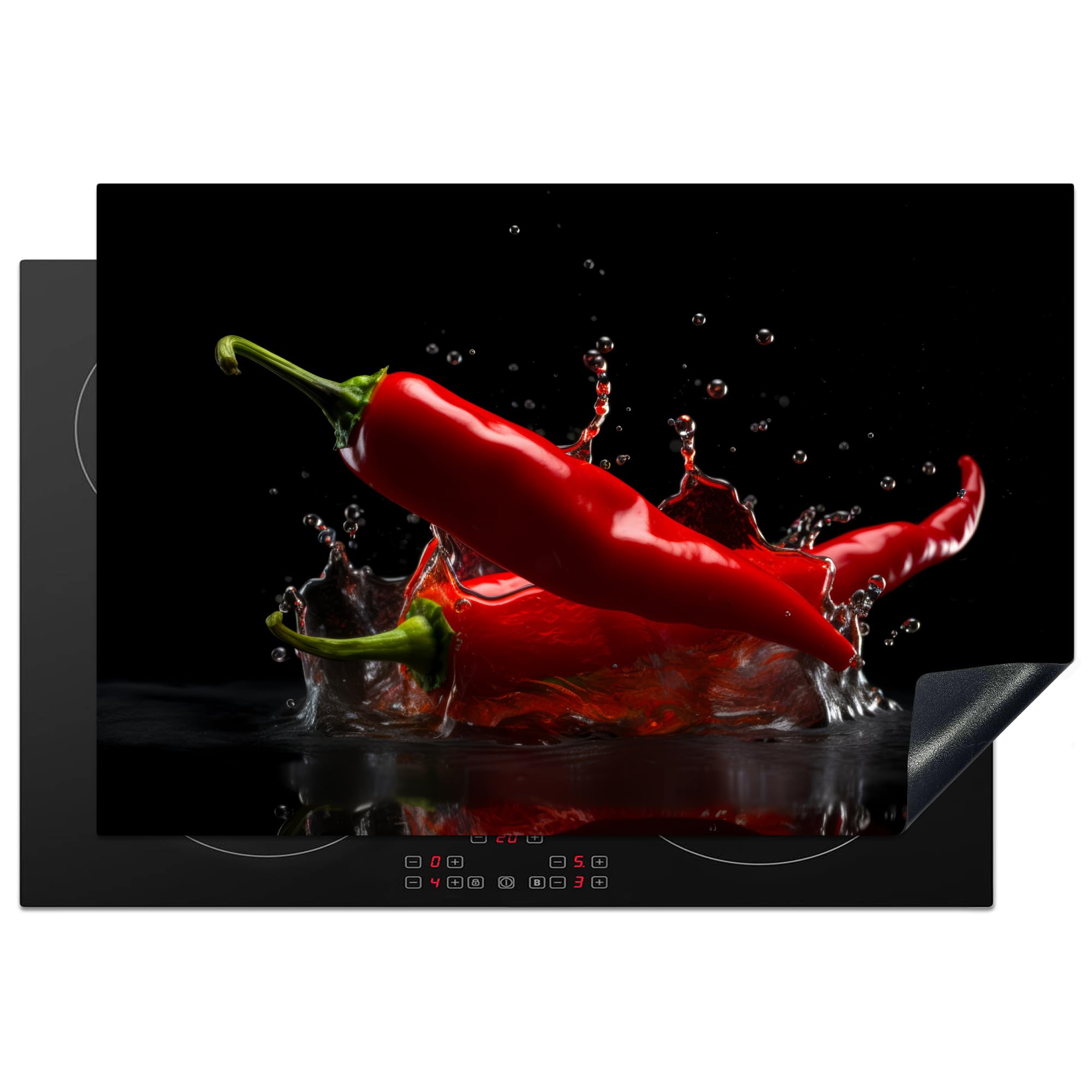 KitchenYeah© Induction Hob Protector Mat 20.1"x30.3" / 77x51 cm Stove Cap Top Cover Kitchen Cooker Covers for Electric Hobs Vinyl Pepper - Red - Black - Water - Vegetable