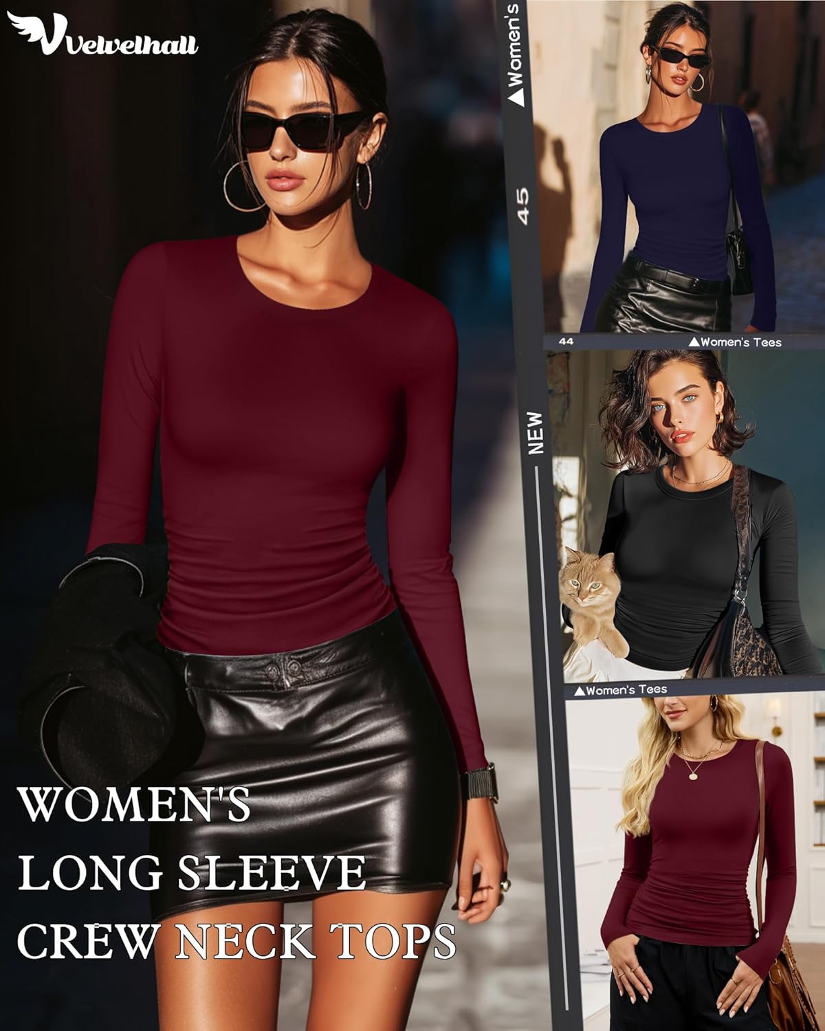 3 Pack Women's Long Sleeve Shirts, Crew Neck Side Ruched Tops Slim Fit Casual T Shirts Basic Fashion Tight Tees - Image 3