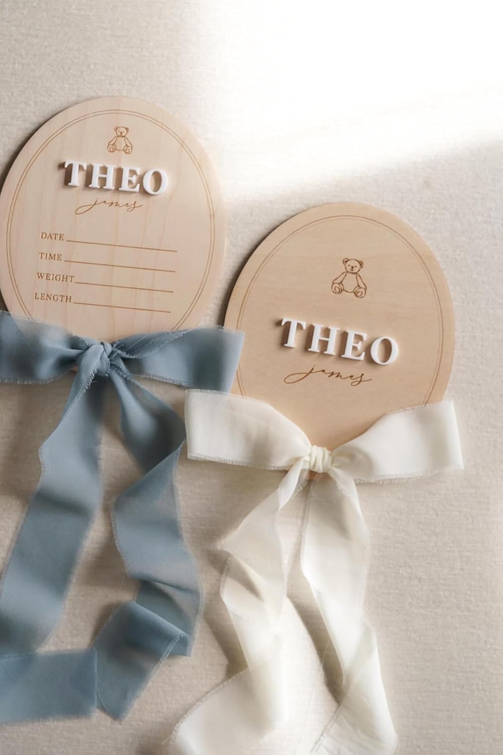 Personalized Teddy Bear Birth Stat Sign, Wooden Newborn Name Announcement Plaque with Bow, Custom Hospital Birth Sign, Baby's Shower Gift Keepsake (BBW12)