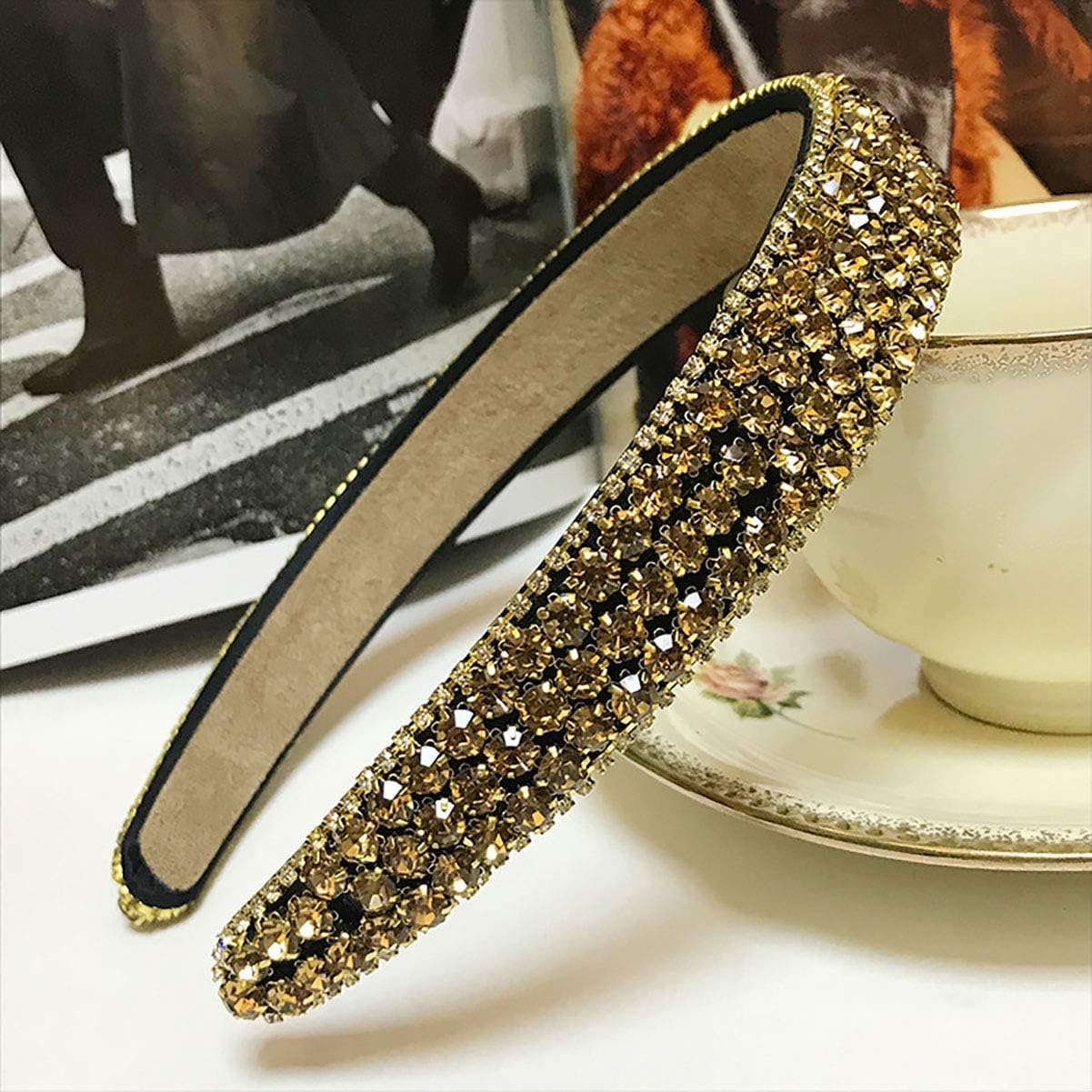 Fodattm Women Lady Luxury Sparkle Crystal Rhinestone Wide-brimmed Hairband Headband High-grade Headwear Hair Hoop (Champagne) - Image 3