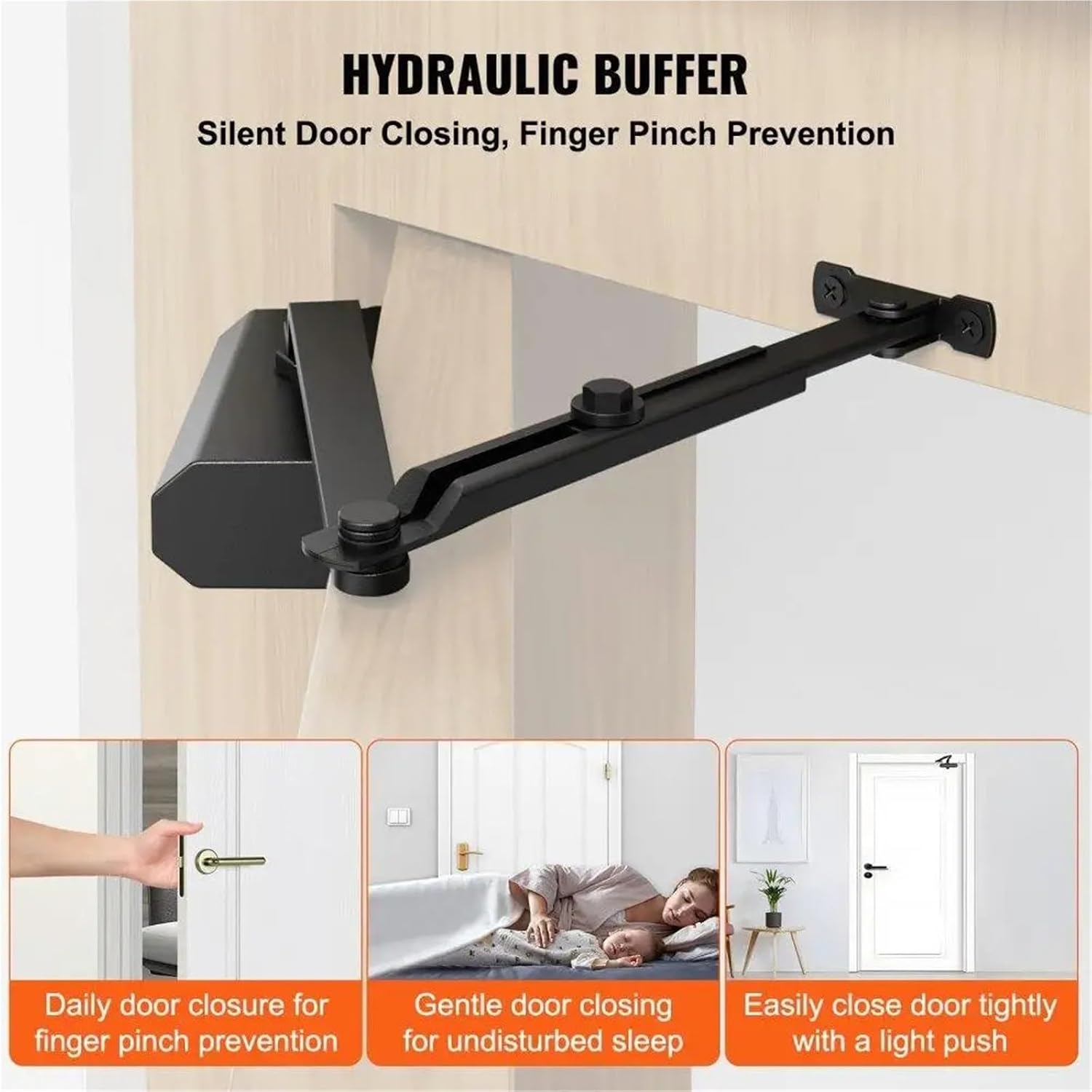 Heavy Duty Hydraulic for Door Closer - Adjustable for 150 Lbs, Easy Install Cast Aluminum, Ideal for Home & Commercial Use,