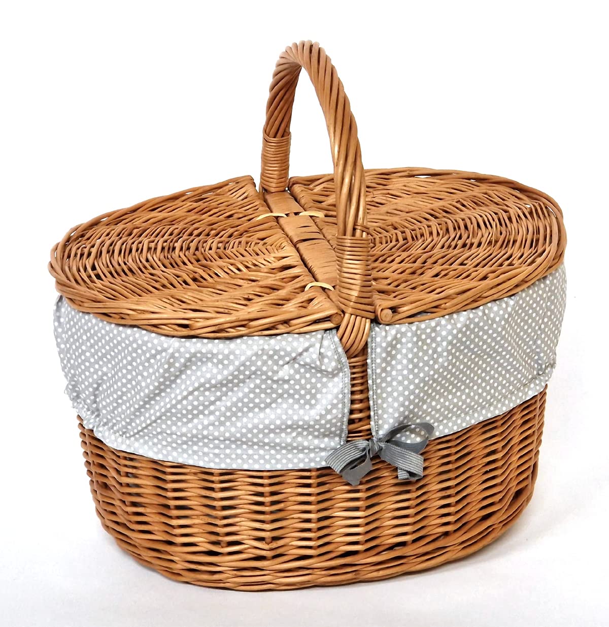 Tigana Picknickkorb mit Zwei Deckel Einkaufskorb aus Weide (40 x 30 cm - 1F) + Stoff G1