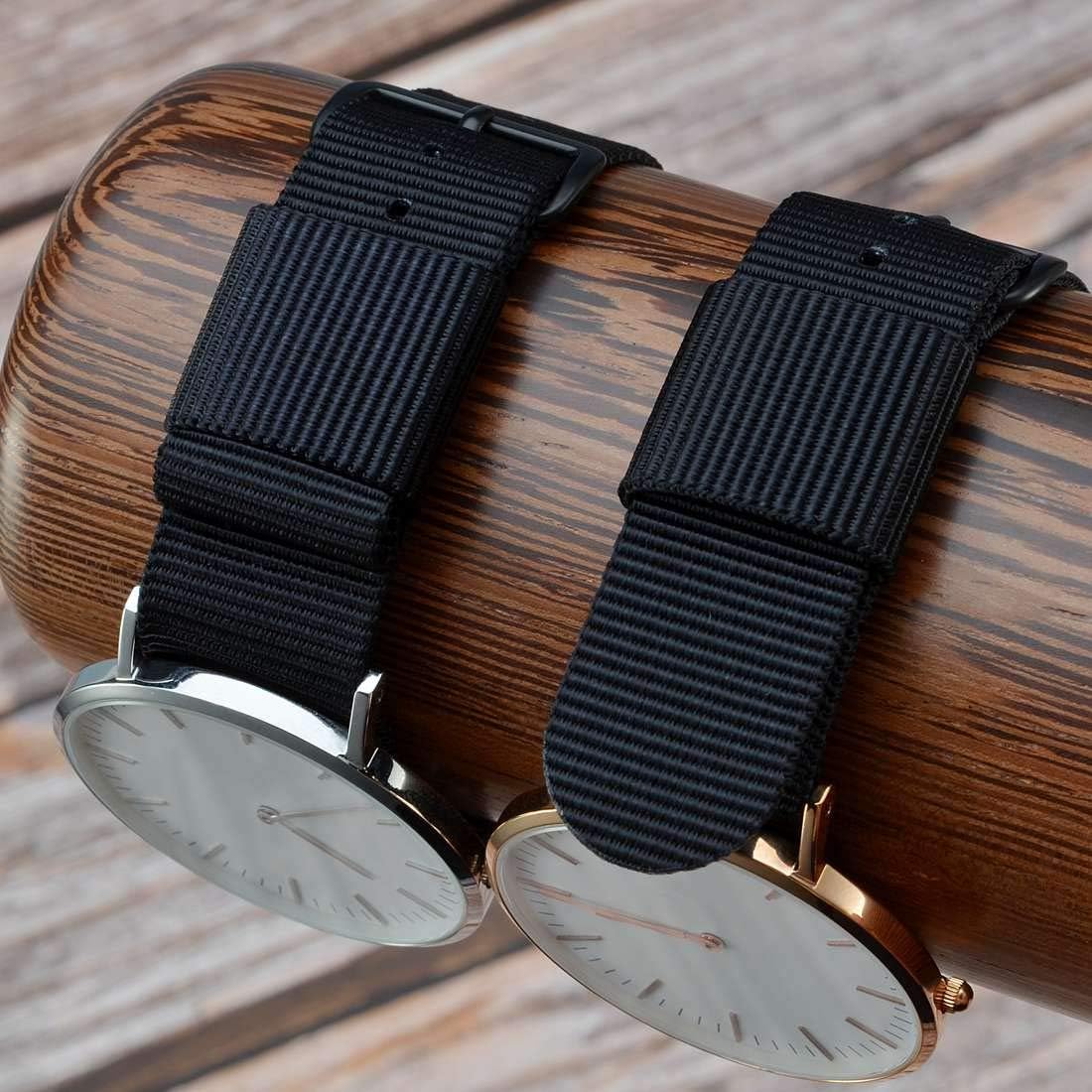 WOCCI Watch Strap 18mm 20mm 22mm 24mm, Nylon Replacement Watch Bands with Black Buckle 18mm Black