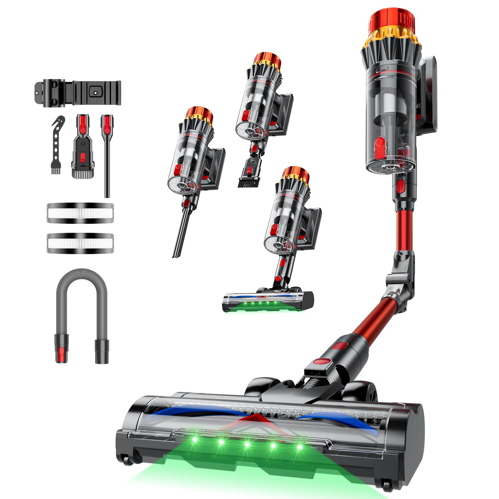 Aspirateur Balai Sans Fil 75 KPa, Autoportant avec Lumière Verte Détection Poussière, Tube Pliable Ergonomique, Écran LED Intelligent, 80 Min d’Autonomie, Anti-Enchevêtrement, Réservoir XL 1,8L