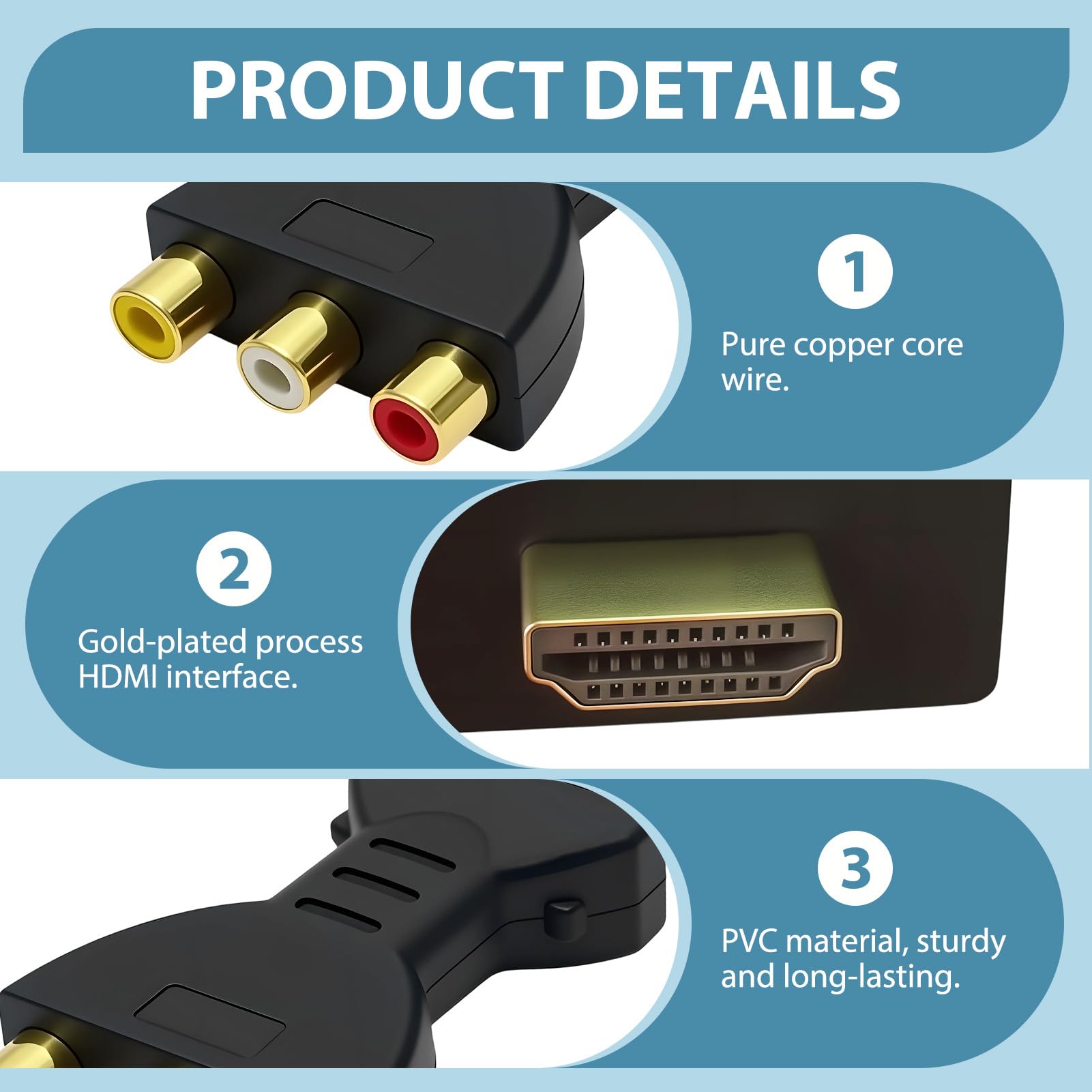 Adaptador HDM a RCA Convertidor HDM a AV Conector Audio Video Rojo Blanco Amarillo Convertidor Componentes Señal Digital para PC Laptops HDTV Monitores Proyectores Consolas Videojuegos Reproductores - 5