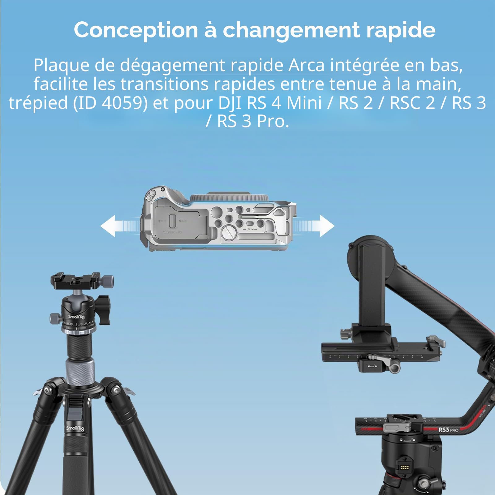 SMALLRIG R50 V Cage pour Appareil Photo pour Canon R50V, Poignée Ergonomique Intégrée, Plaque QR pour Arca, Trou Fileté 1/4"-20, Trous 3/8"-16 pour ARRI, Prise de Vue Verticale (Argent) - 5428