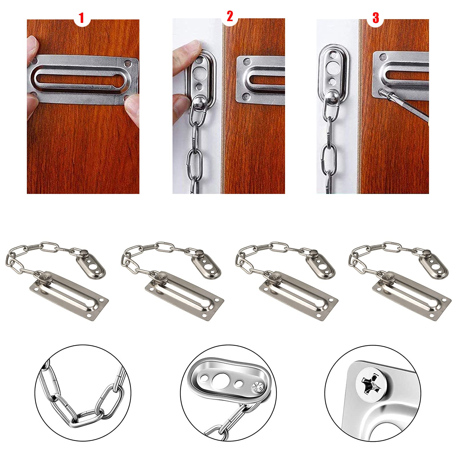 HONGECB - Catena Di Sicurezza Per Porta Con Blocco, Acciaio Inox, Senza Forare, Nero - Foto 8