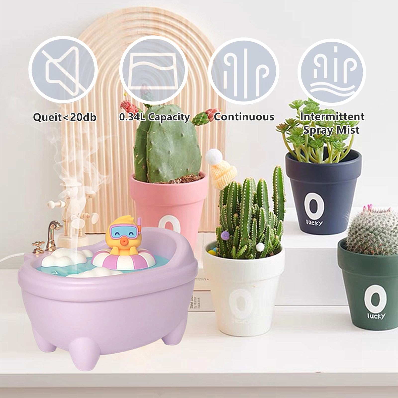 Uroczy nawilżacz do sypialni, napełnienie górne, 0,34 l, mini nawilżacz powietrza, chłodna mgła, 20 dB cichy, łatwe czyszczenie, kolorowe światło, automatyczne wyłączanie, mały nawilżacz do pokoju