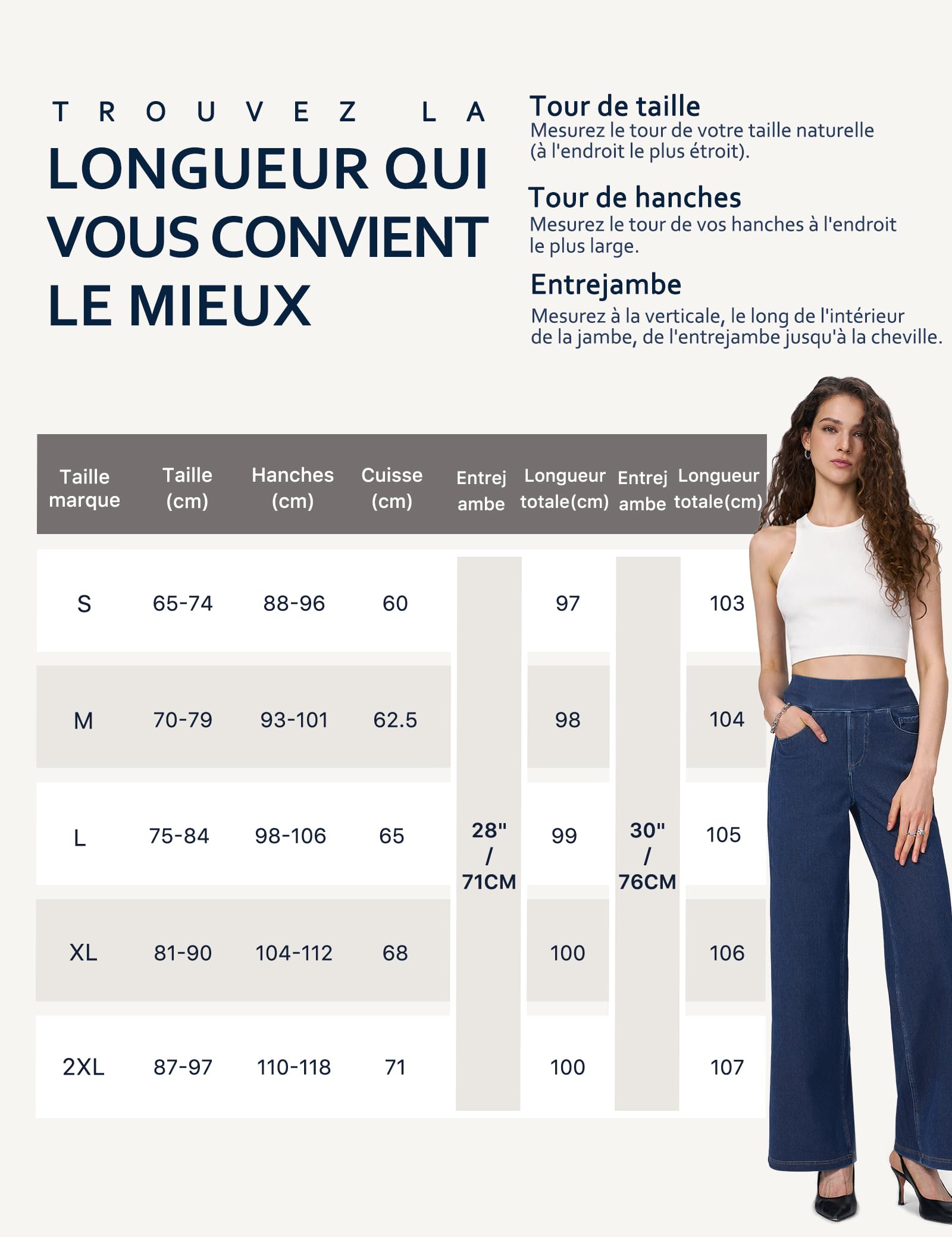 Jean Femme,Pull on Wide Leg Taille Haute Jeans