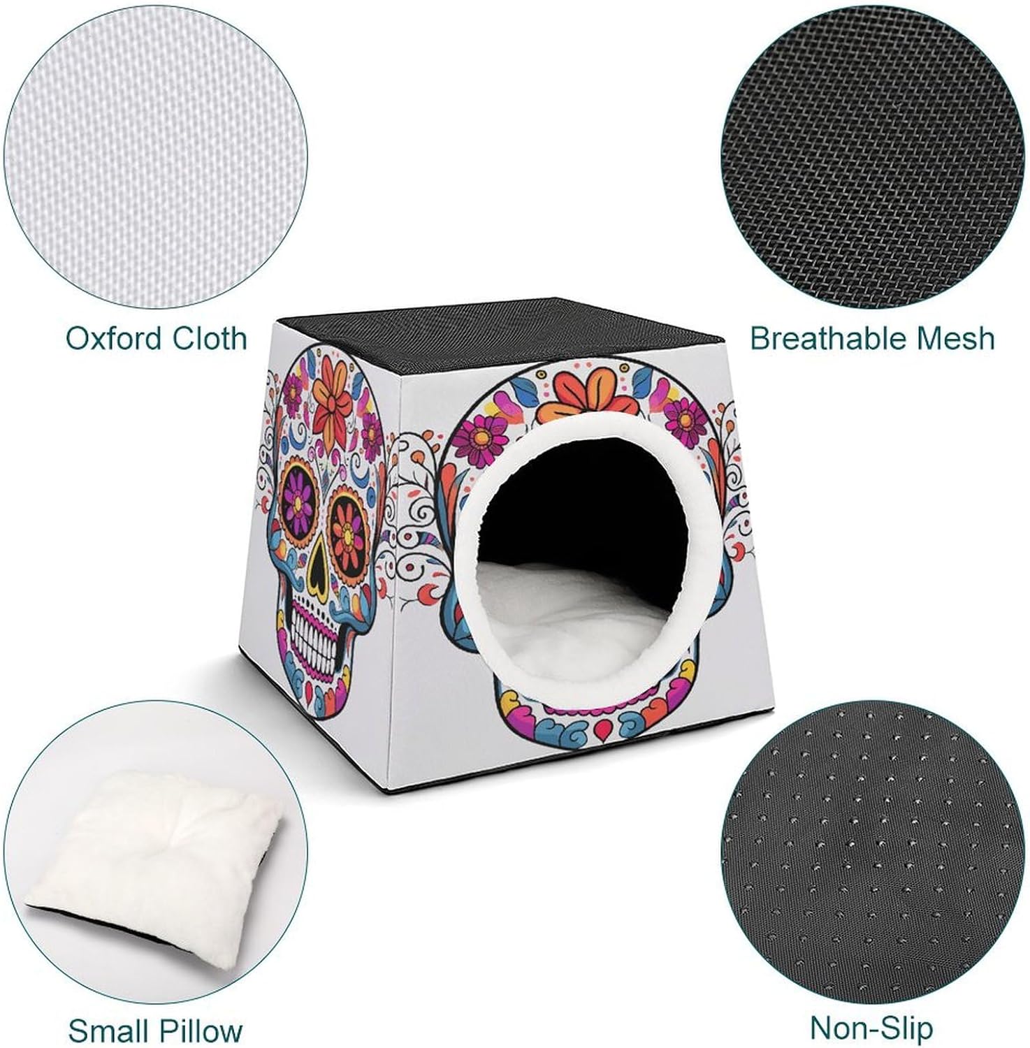 Pet Sleeping Nest Bed, Sugar Skull Printed Dog House Cat Nest, Winter Pet House are Suitable for Most Cats, Dogs, and Other Small Pets