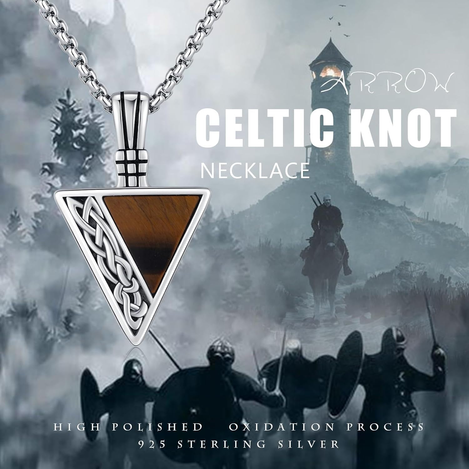 REDSUN Viking Pendant Necklace 925 Sterling Silver Celtic Pendant Abalone/Opal/Onyx/Lapis Lazuli/Turquoise Necklace Viking Amulet Jewelry Gifts for Men Women, with Stainless Steel Chain - Image 2