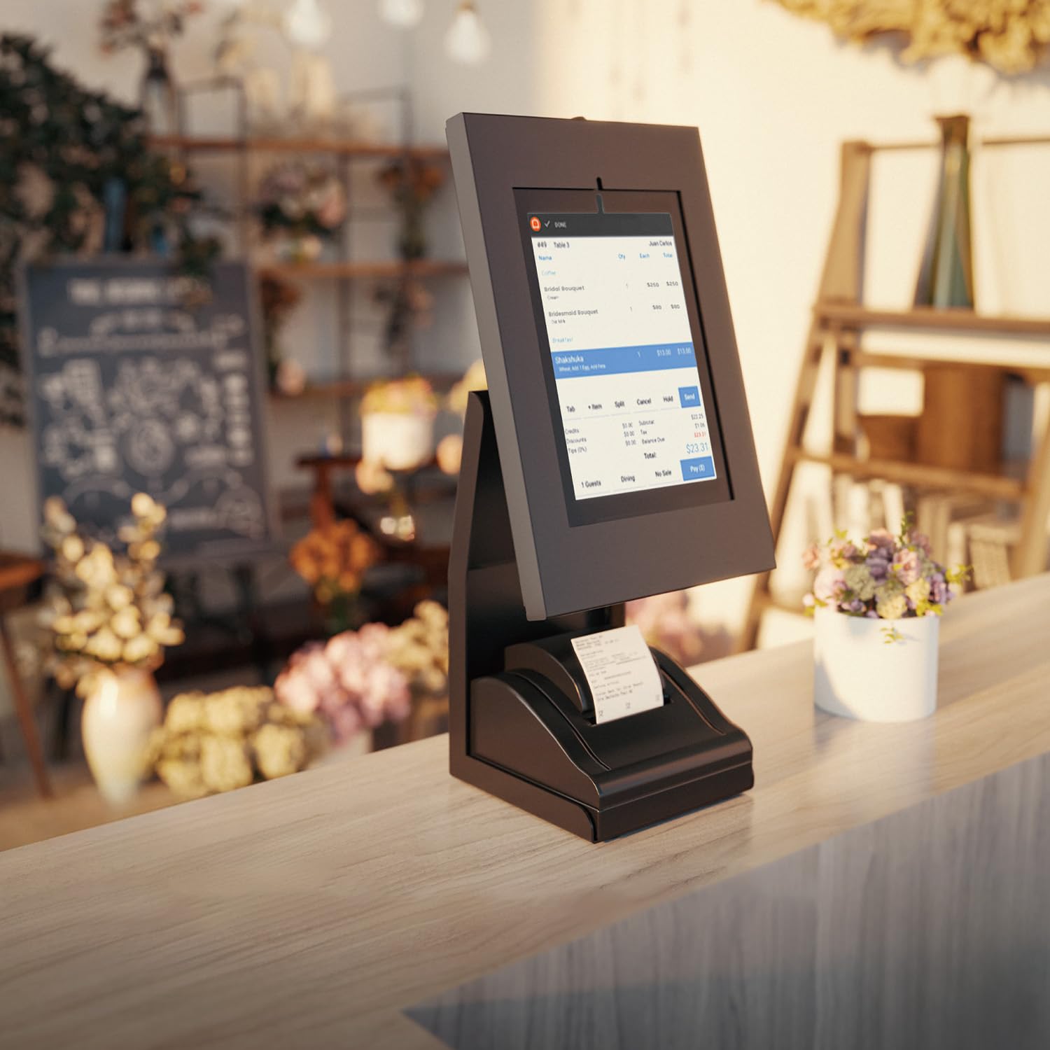 Maclean Soporte POS para Tableta de 9,7'' - 11'' e Impresora Fiscal | Carga máx.: 1 kg | Cerradura Antirrobo con Llave | Ajuste de Inclinación, Ajuste de Rotación | MC-336