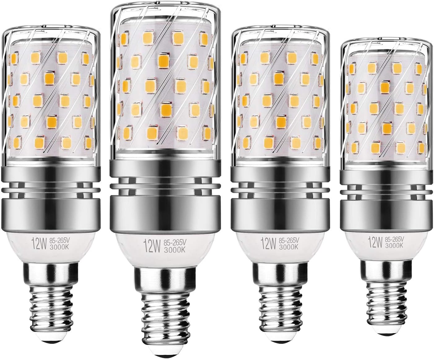 Gezee LED Silver Corn Bulbs E14 12W 3000K Warm White 100W Incandescent Bulbs Equivalent 1200Lm, Non dimmable Small Edison Screw Candle Bulb, Candelabra Light Bulbs (4 Packs)