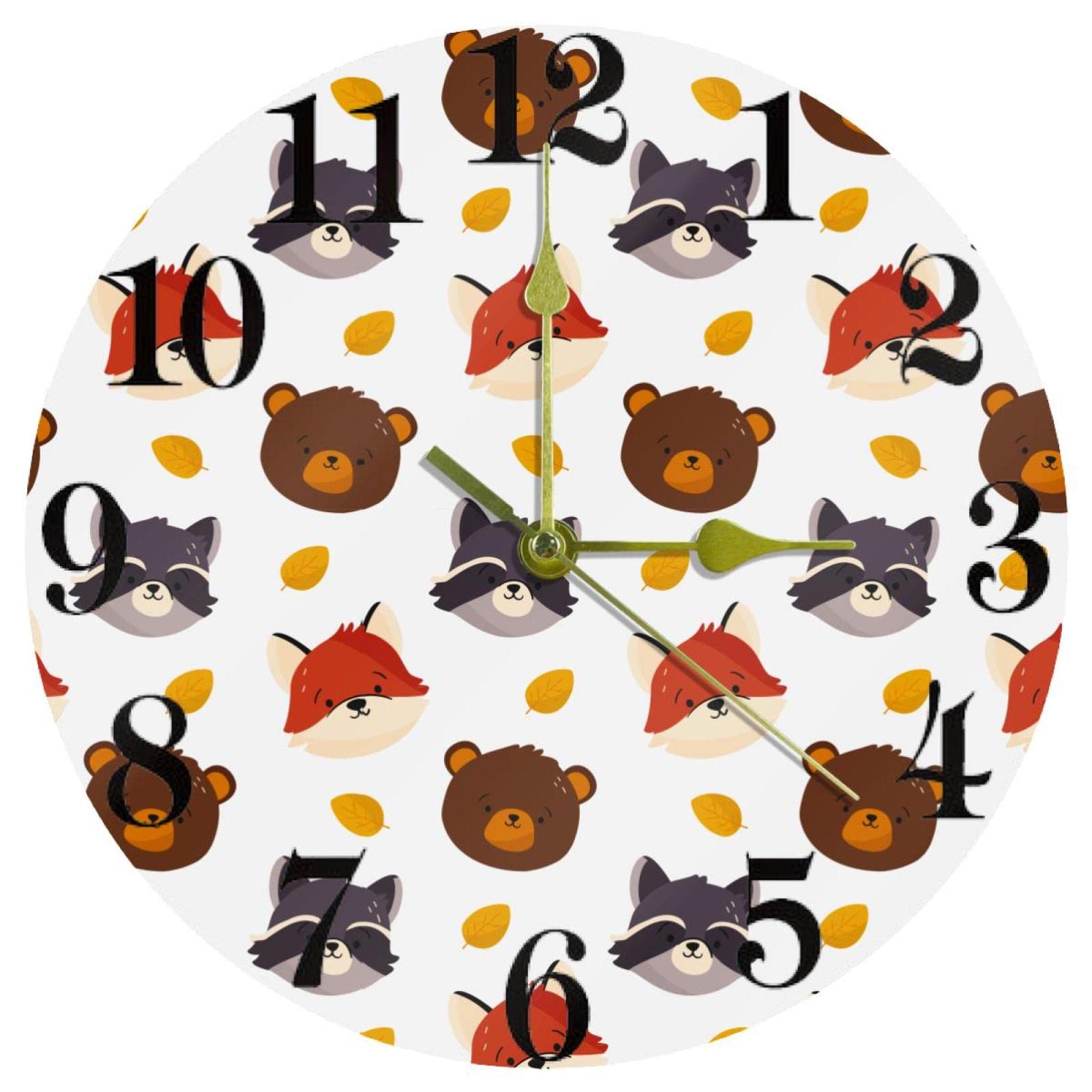 Horloge murale ronde Lovely Bear renard et raton laveur 25,4 cm