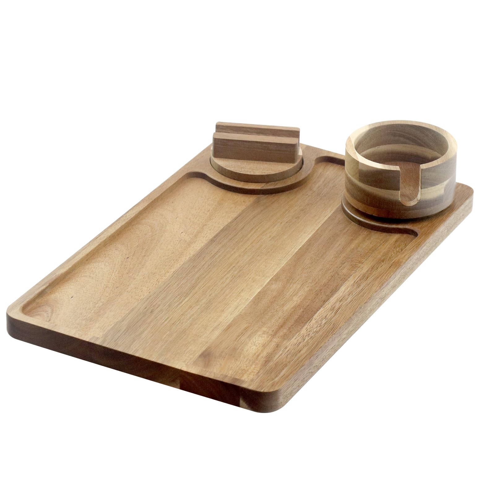 Bras De Canapé Acacia Avec Support Tablette & Porte-gobelet - Plateau En Bois Massif, Réglable, Magnétique
