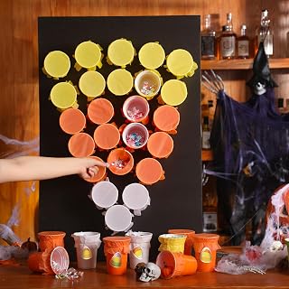 Mimorou 50 Set Halloween Punch Game Boxes 16oz Plastic Cups with Candy Corn Stickers and Colored Tissue Paper DIY Home Classroom Award Prize Boxes for Trick or Punch Halloween Party Favors Supplies