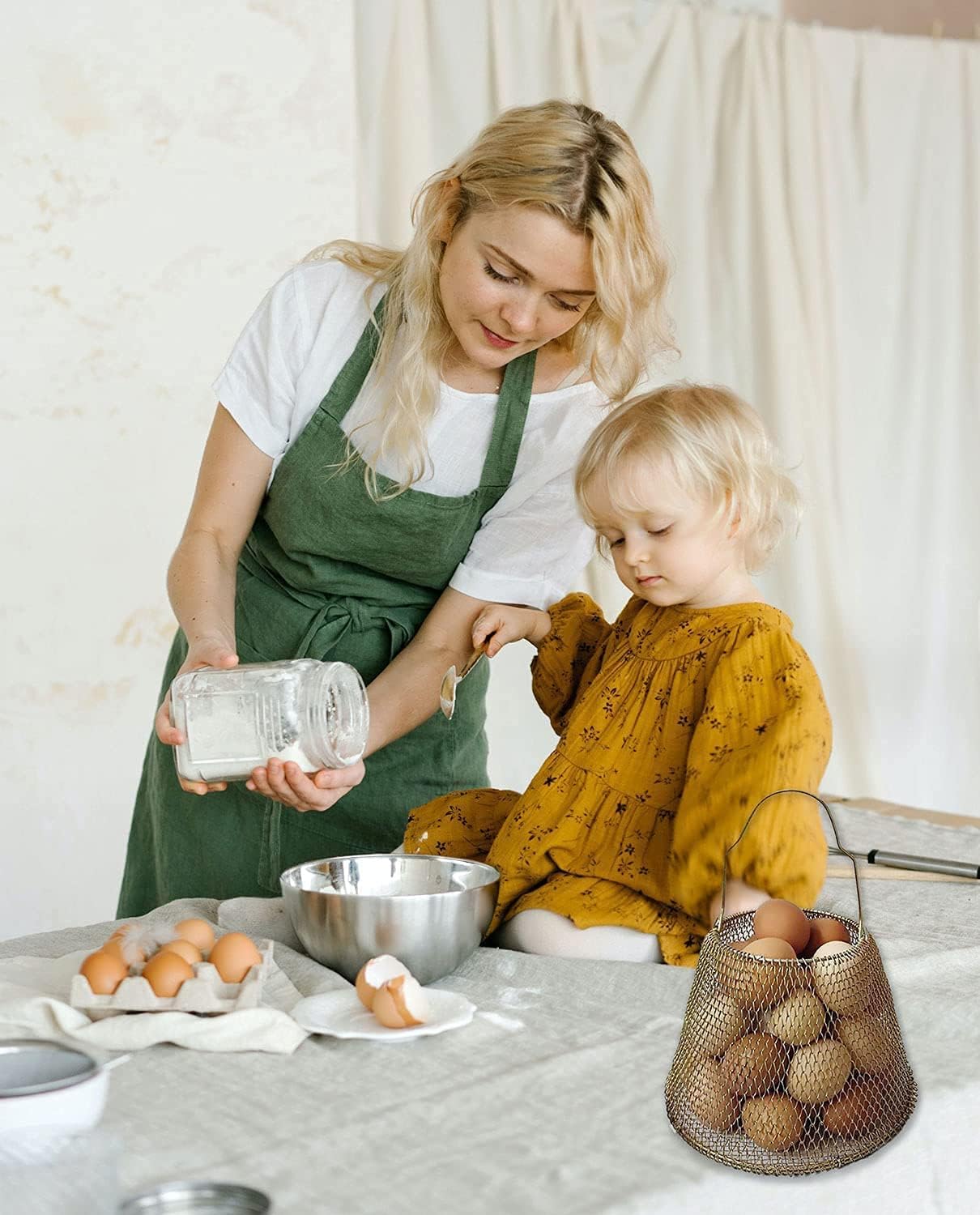 JIYUJIAHUA Egg Basket, Collapsible Mini Storage - Can Easily Load Eggs for Carrying and Collecting Eggs, Easy Washing, and Fast-drying, Country Primitive Farmhouse Style, DANLAN-001