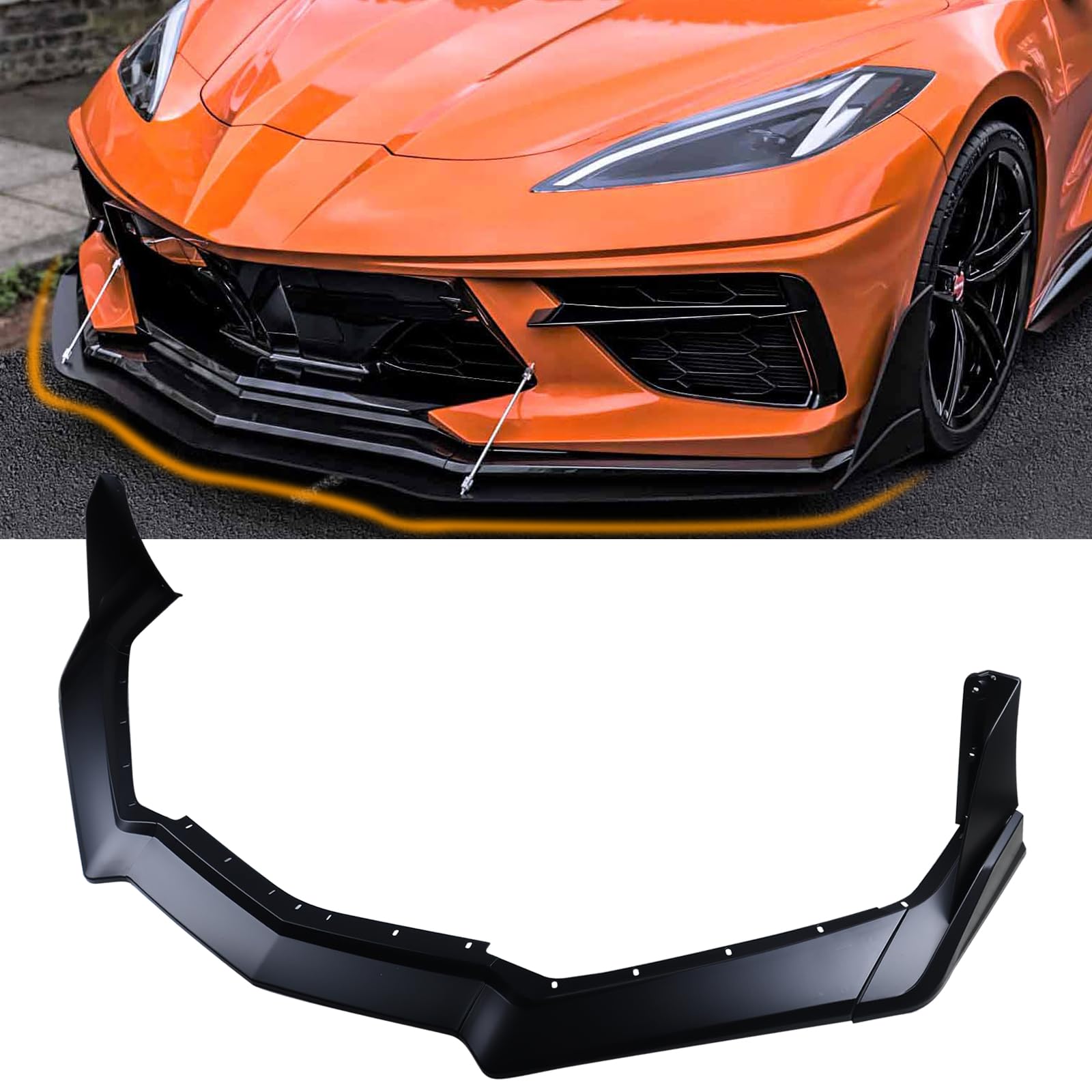 NOPOCA Front Bumper Lip Fit for 2020-2024 Chevy Corvette C8 Z51 Sport Splitter Spoiler Diffuser Protector Guard Wing Body Kit Air Dam Corvette C8 Accessories (Matte Black)