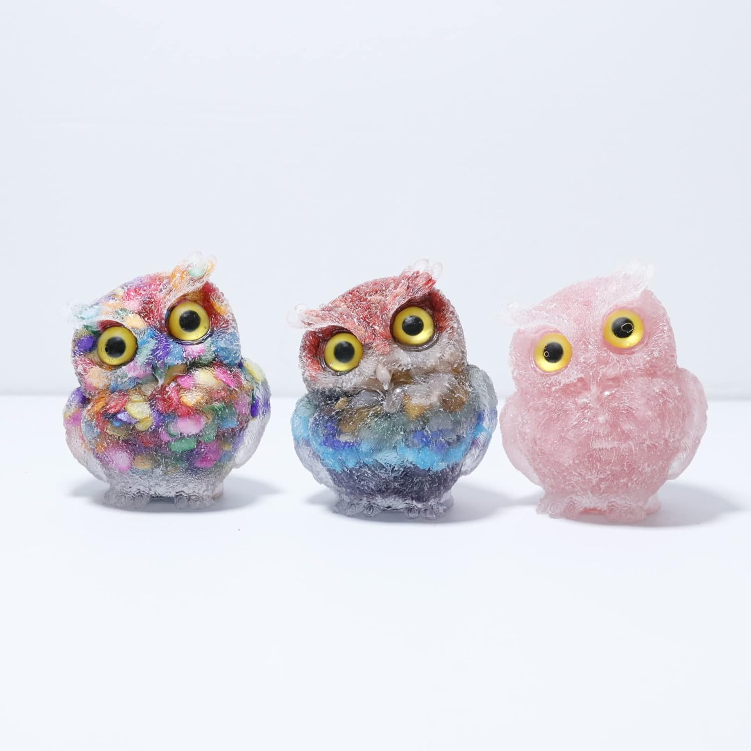 クリスタル樹脂フクロウオーナメント、大きな手作りのタイガーアイ&amp;アメジストの置物、棚、机、スピリチュアルスペース用の天然宝石