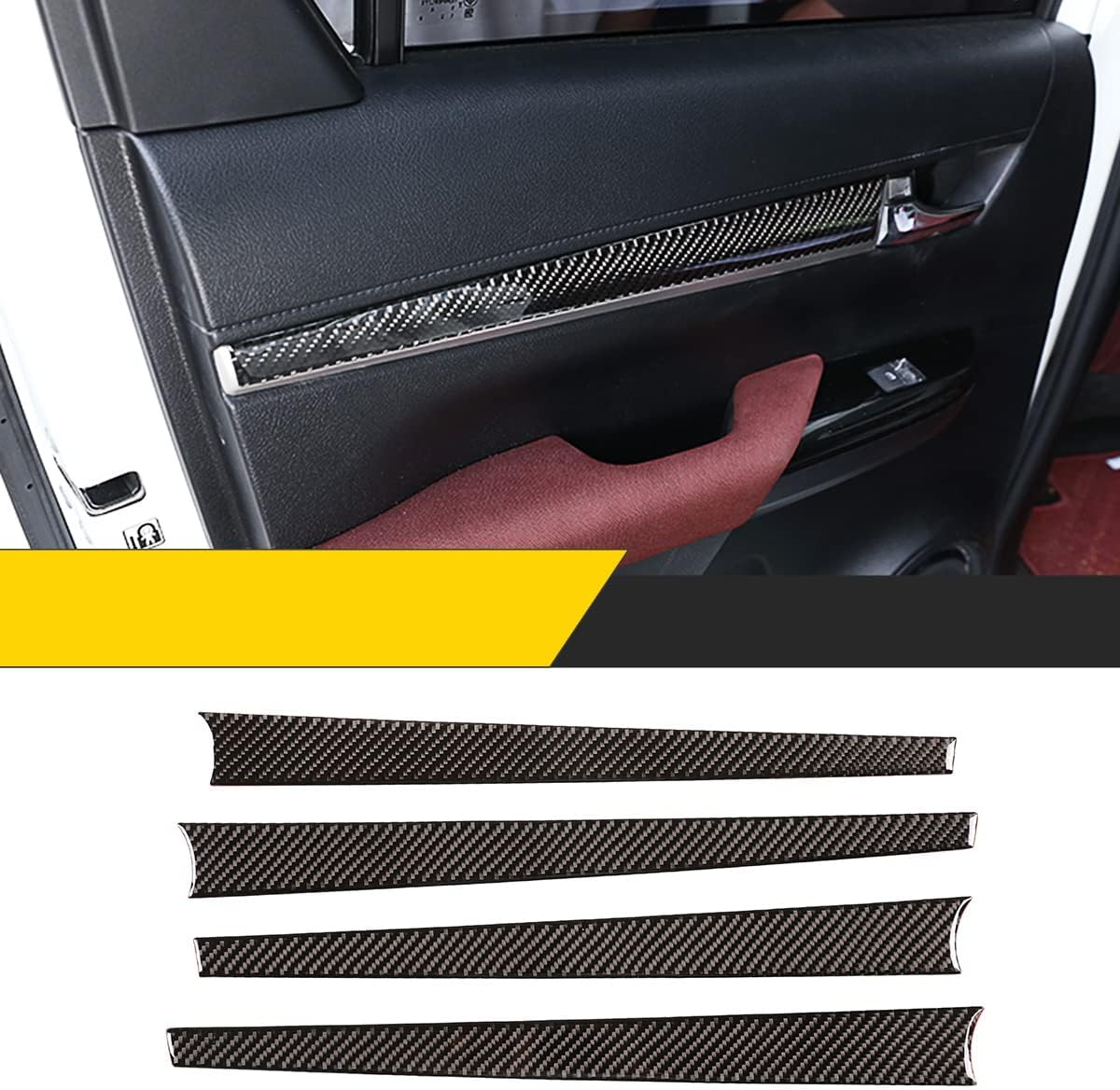 Soft Carbon Fiber Car Interior Trim Inner Door Bowl Sticker and Door Panel Decorative Stickers for 2015 2016 2017 2018 2019 2020 2021 Toyota Hilux (Style B - Black Carbon)