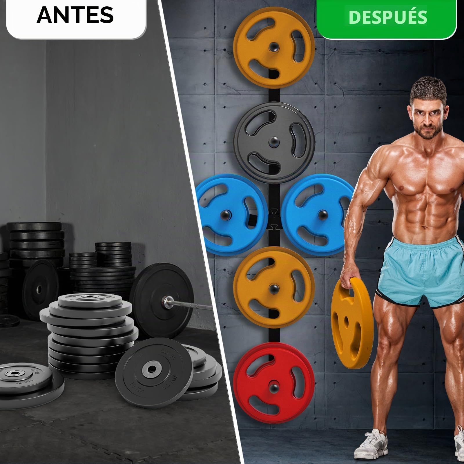 Kipika Estante de almacenamiento para discos de peso, organizador de construcción de acero duradero para placas olímpicas, capacidad de 1000 libras, ahorro de espacio para gimnasio en casa