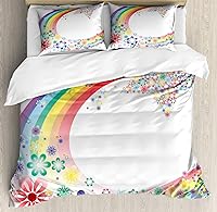 Vista 286 de Ambesonne Juego de funda de edredón color menta, líneas onduladas horizontales a rayas blancas abstractas de tonos suaves, exhibición de arte