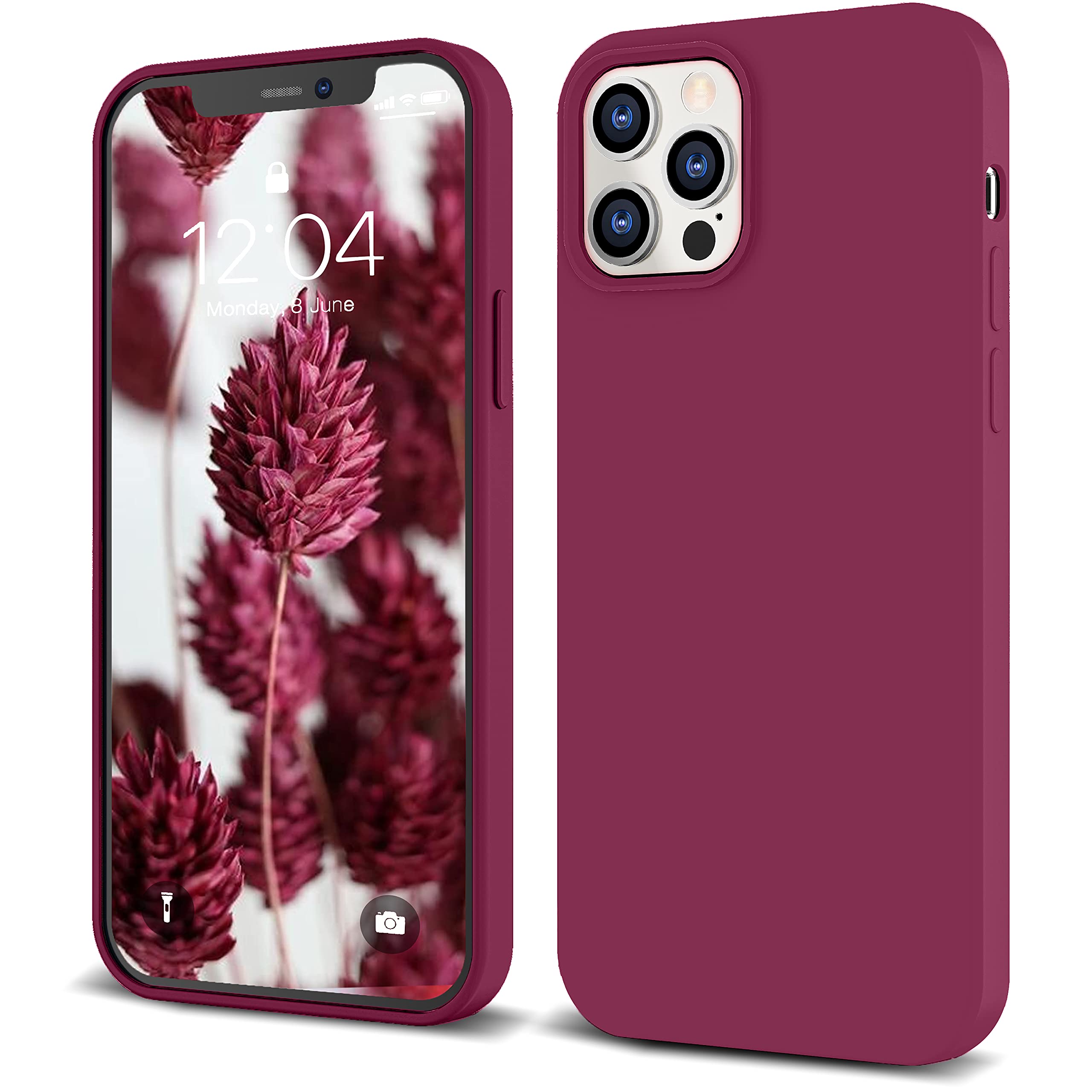 IceSword iPhone 12 Case and iPhone 12 Pro Case 6.1” (2020), Thin Liquid Silicone Case, Silk Microfiber Cloth, Matte, Gel Rubber Full Body, Protective Shockproof 6.1" - Wine Red