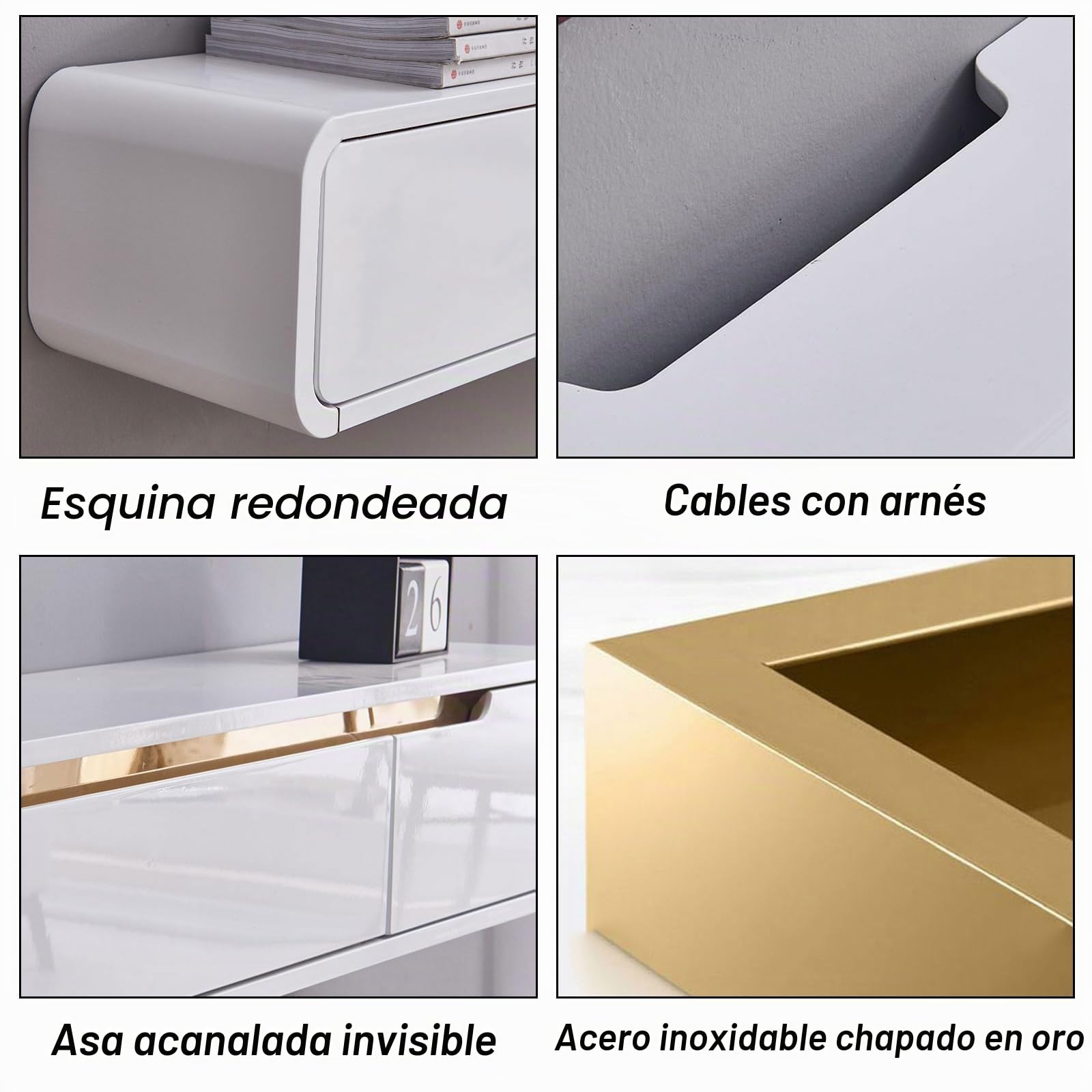 Madera Maciza Mueble TV Suspendido Moderna con 2 Cajones, Pintura en Aerosol Mate Mueble TV Flotante, no Requiere Montaje, Consola Multimedia para Sala de Estar (Blanco A, 140cm)