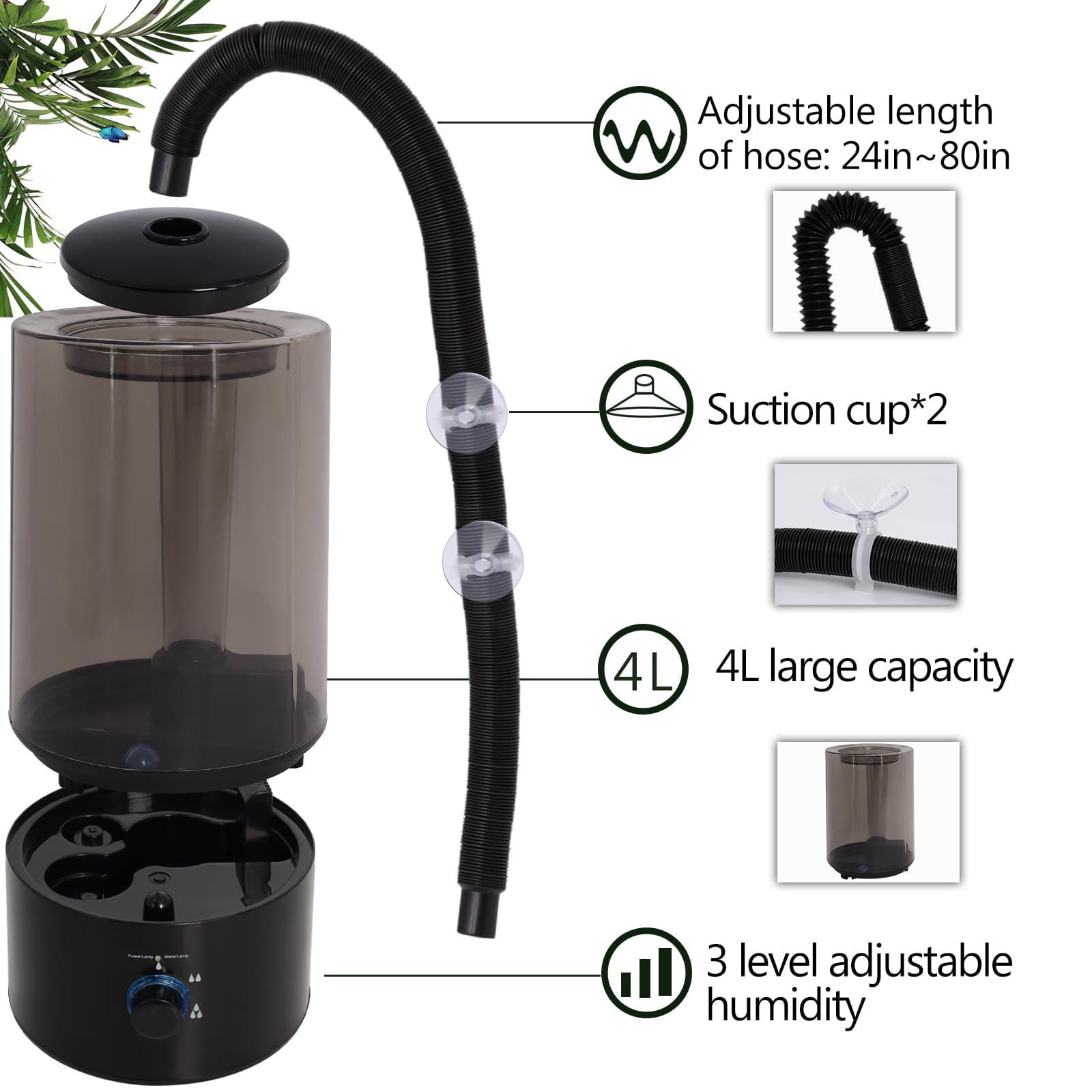 Amazon.co.jp: Hoqqf 4L 爬虫類加湿器 拡張ホース付き - 調節可能で