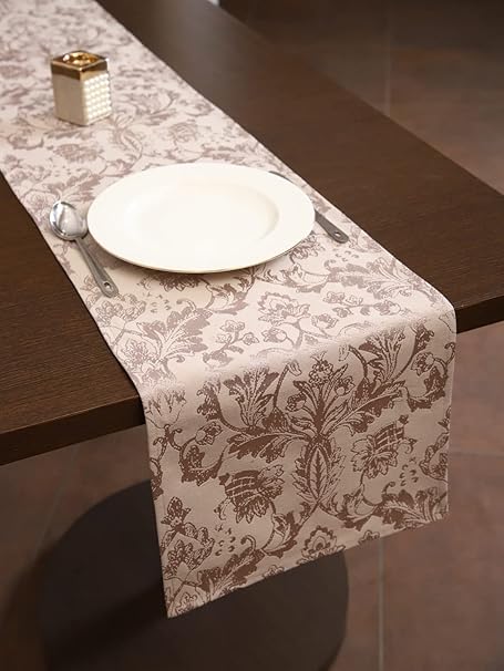 Home-The Best is for You Cotton Table Runner with Woven Damask Design (Silver_Fiore, 13X84 Inch)