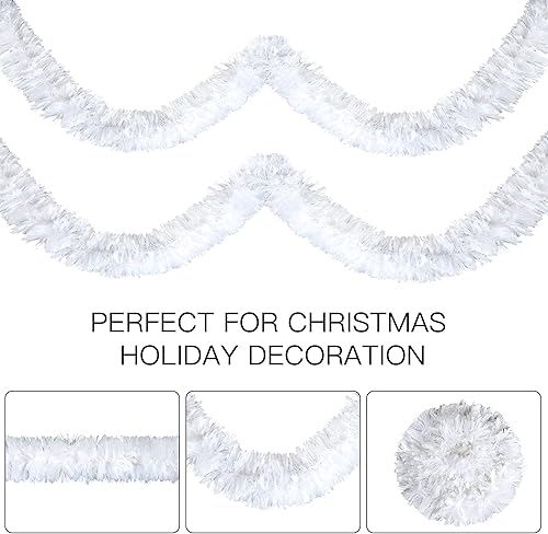 Miniatura 7 de Sggvecsy Guirnalda de oropel blanca de Navidad de 49.2 pies, decoración de árbol de Navidad, guirnalda metálica giratoria para colgar en el techo,