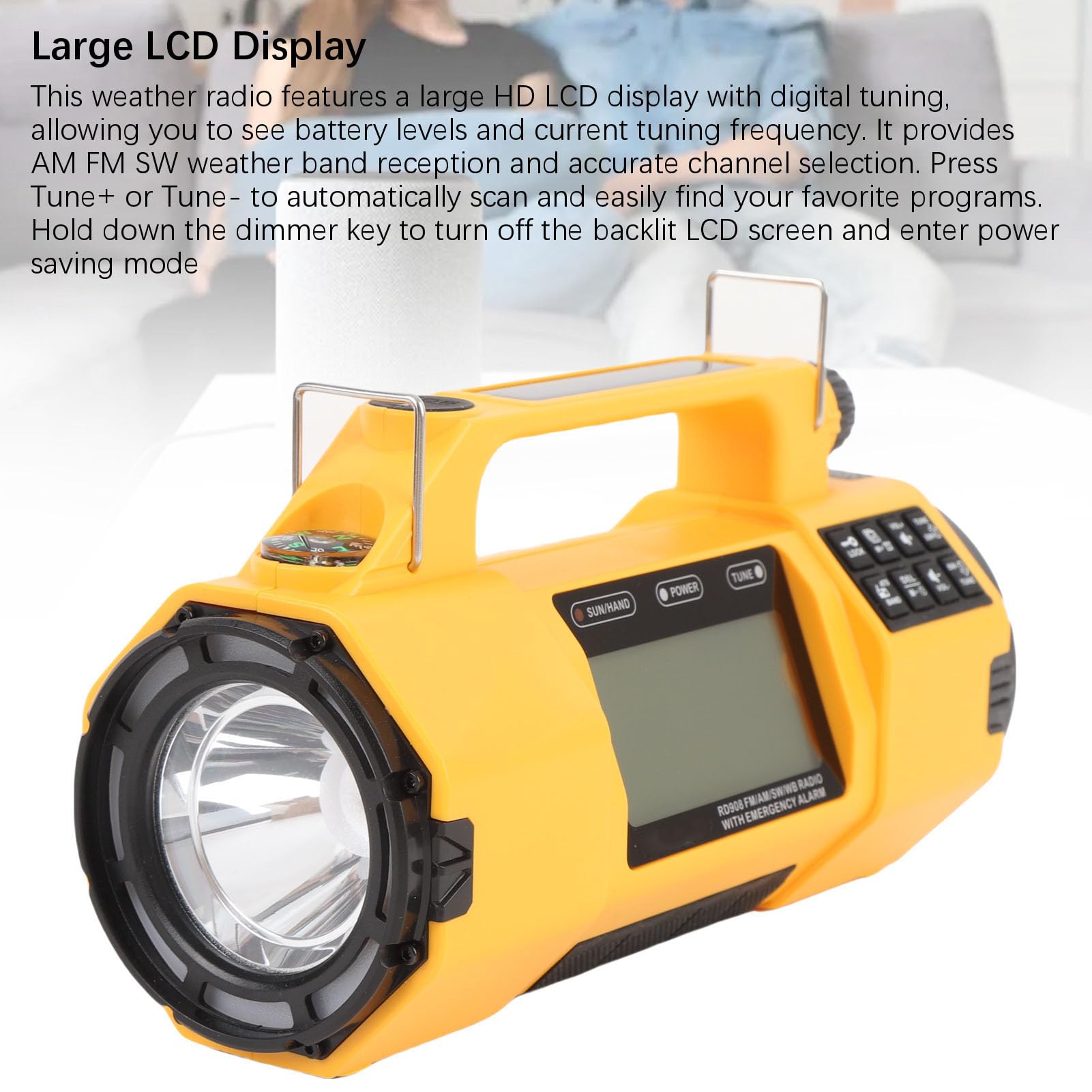 Lazmin112 Radio Pogodowe Awaryjne z AM FM NOAA SW, Radio Zasilane baterią ręczną z korbką słoneczną i Wyświetlaczem LCD, Przenośna ładowarka do Telefonu Komórkowego, Latarka, Gniazdo