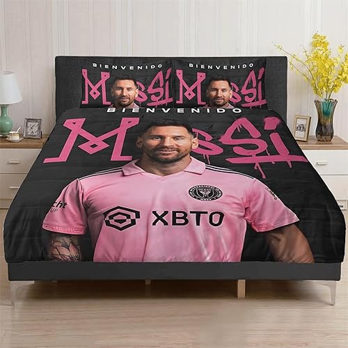 Miniatura 4 de Aimery Miami Bedding - Juego de edredón de fútbol americano, tamaño individual, matrimonial, Queen, juego de funda rosa, ultra suave y transpirable,