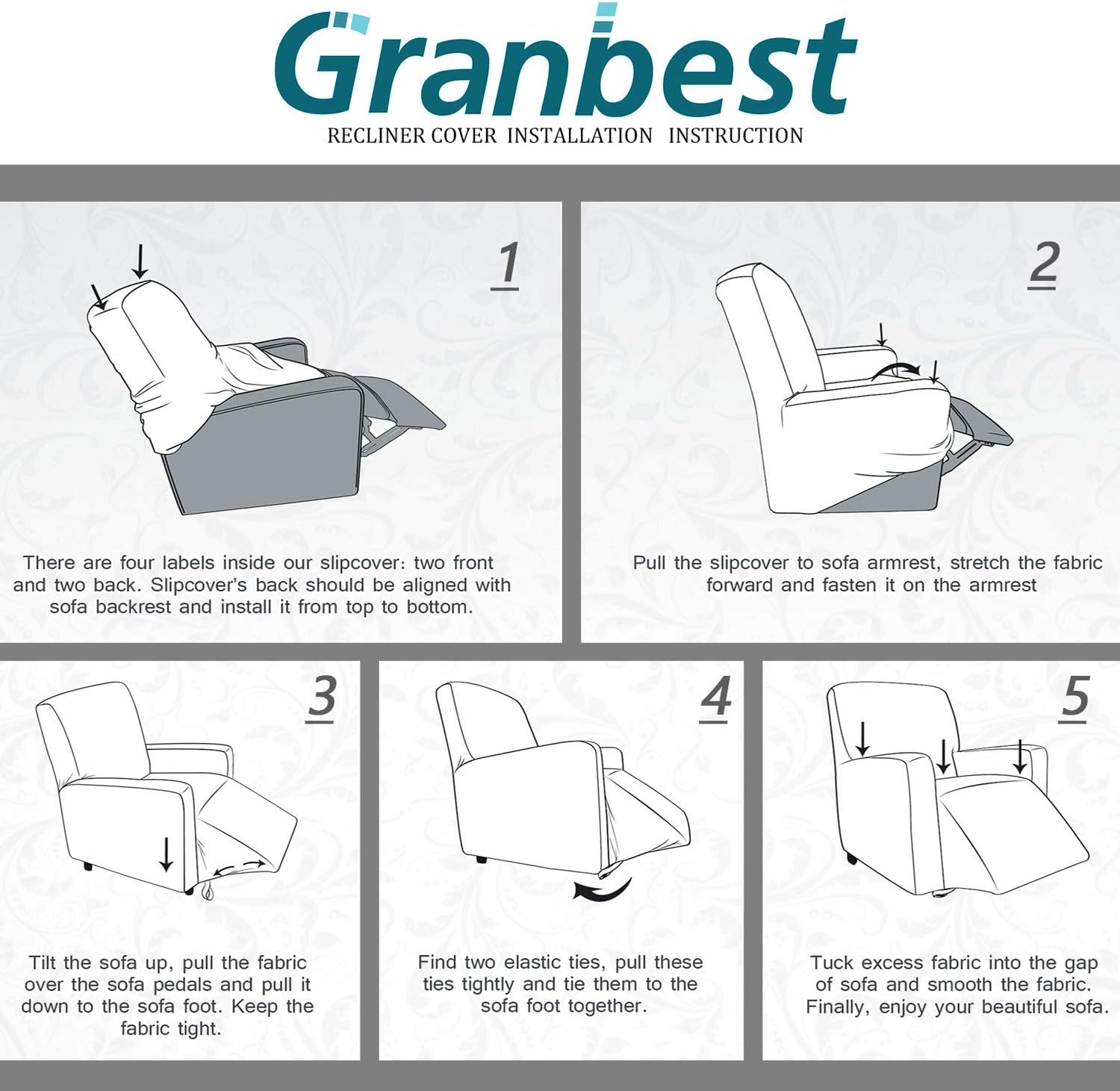 Granbest Stretch Recliner Cover 1 Piece Premium Thick Recliner Chair Cover with Pockets Jacquard Recliner Slipcover Furniture Protector with Elastic Bottom (Recliner, Wine Red)