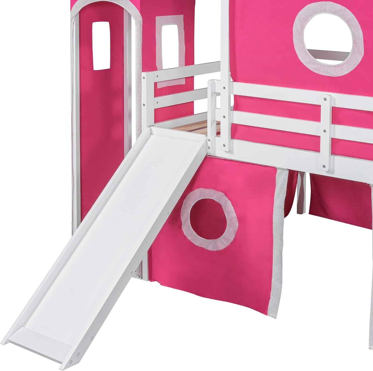 Close-up of the Polibi Loft Bed ladder and under-bed tent