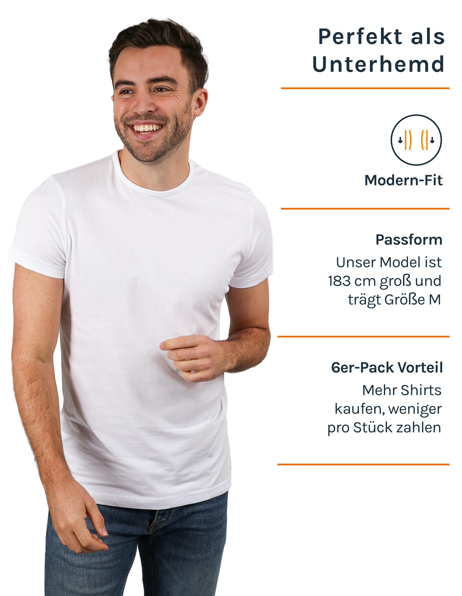 Suitable OTA Herren T-Shirts – 6er-Pack Weiße Basics mit Rundhalsausschnitt – Modern Fit – Aus Bio-Baumwolle
