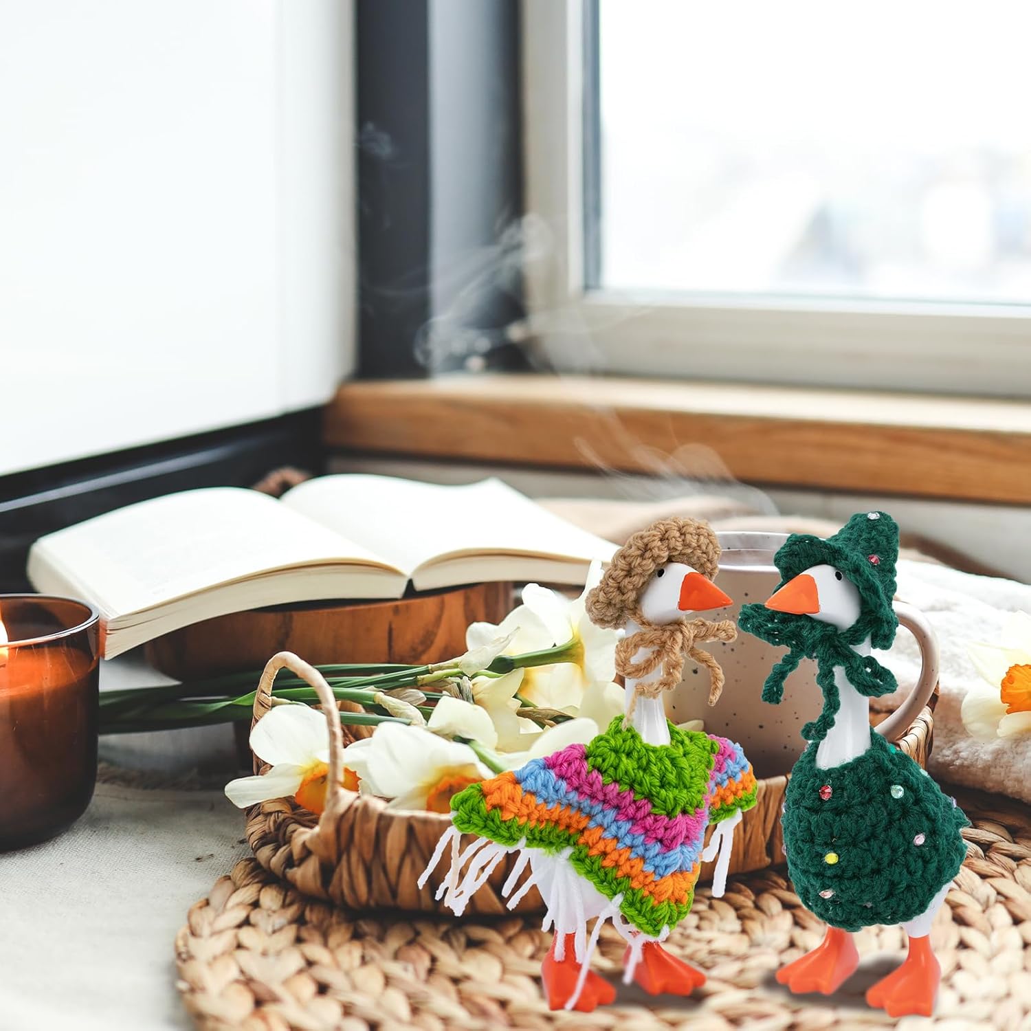 7 Inch Desk Goose Knitted Outfits All Season Desk Goose Clothes Knitting Hat Sweater Desktop Goose Holiday Outfits