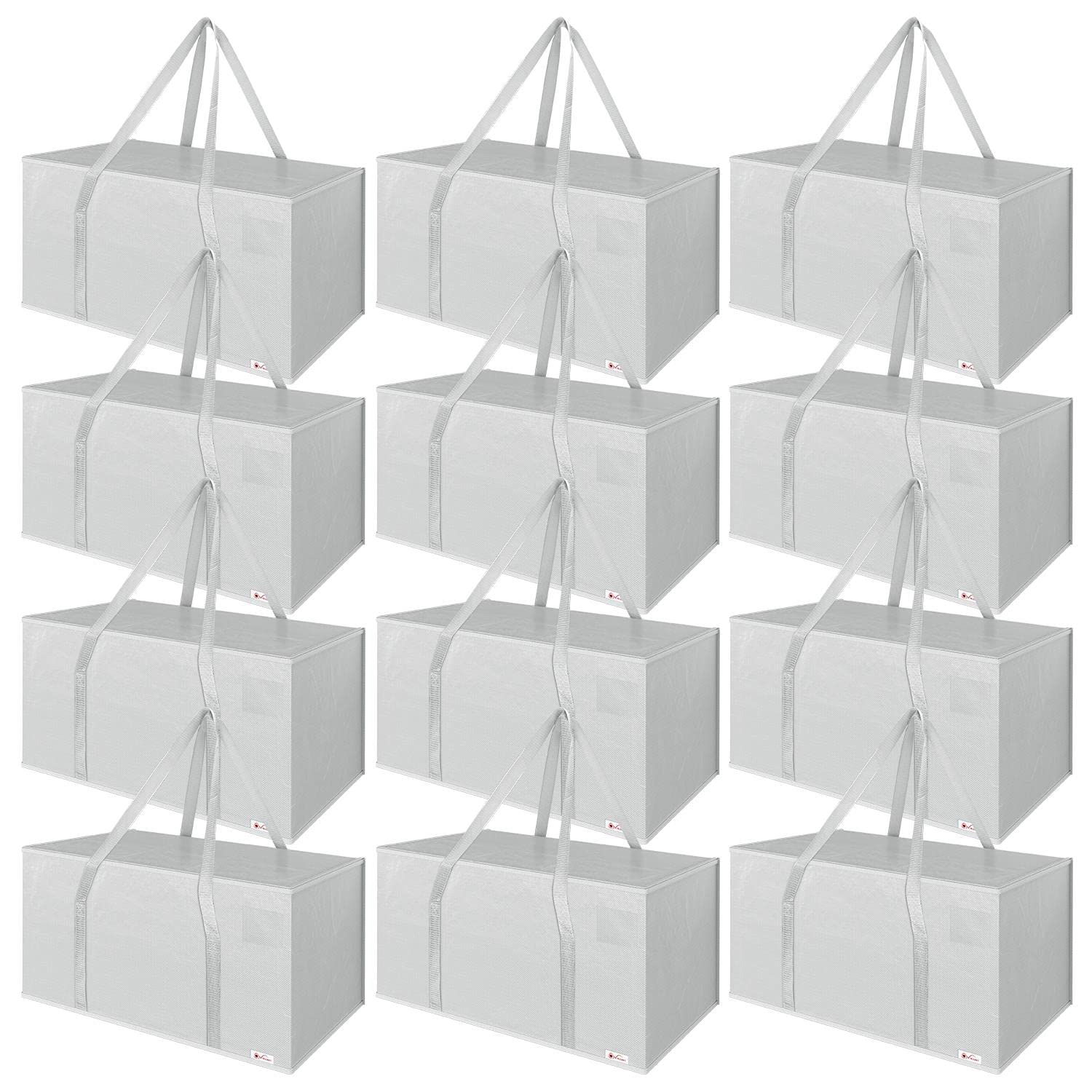 Vinsani Grey 12 Pack 90L Moving Bags Huge Capacity 50Kg Strong Handles Open Top Heavy Duty Organisers Space Saving Containers Waterproof Dustproof For House Moving Clothes Beddings Underbed Storage